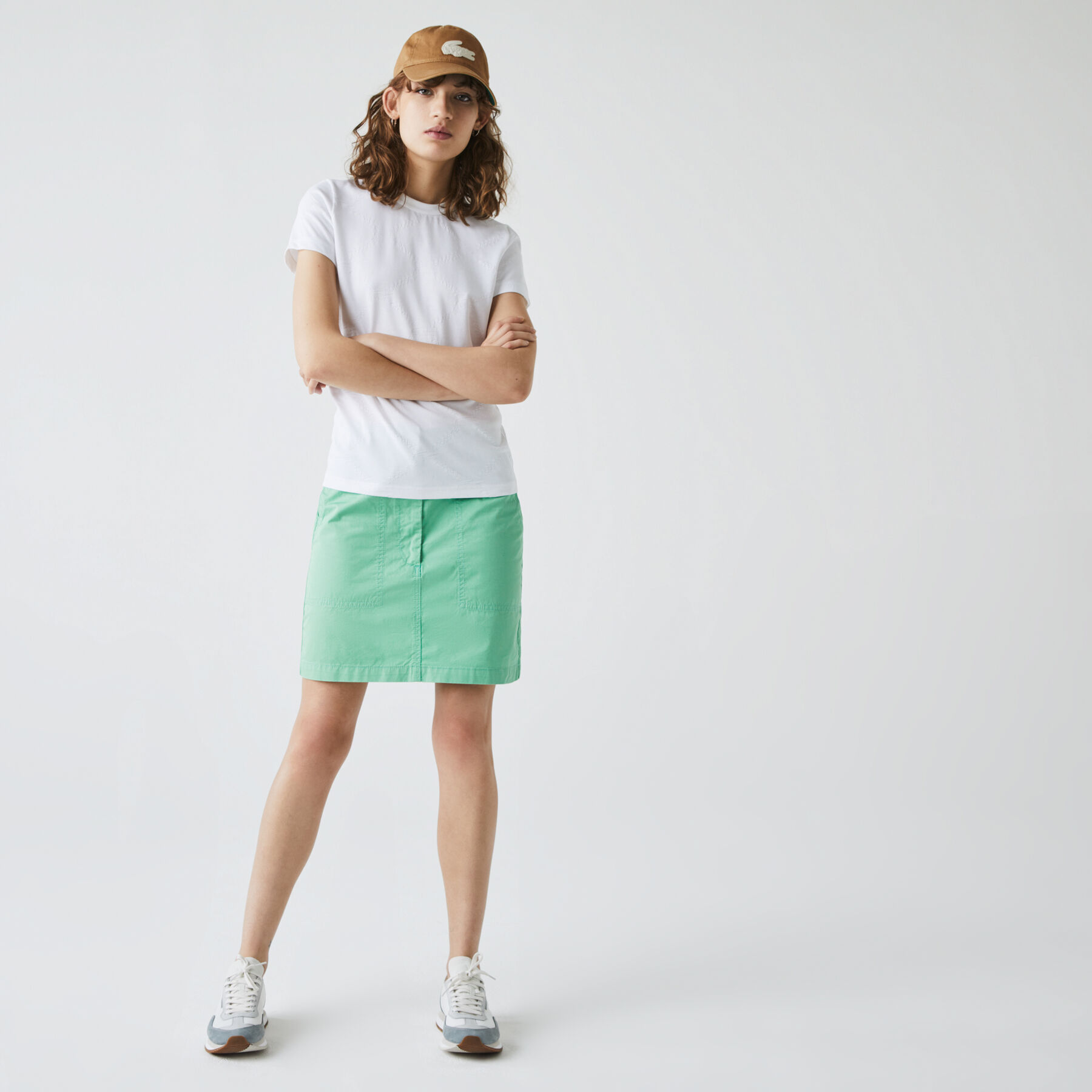 women s lacoste live crew neck monogram patterned t shirt