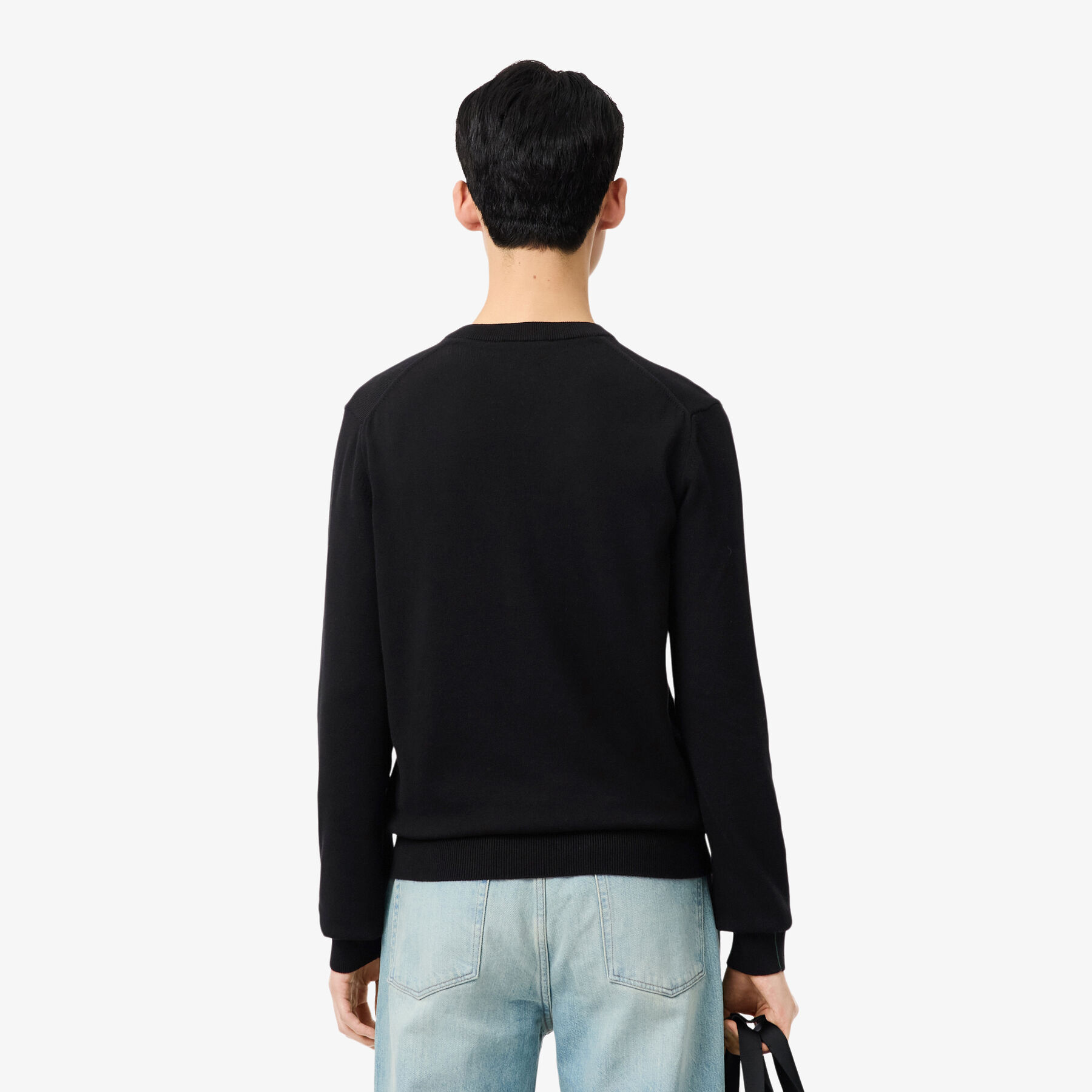lacoste monochrome cotton v neck sweater
