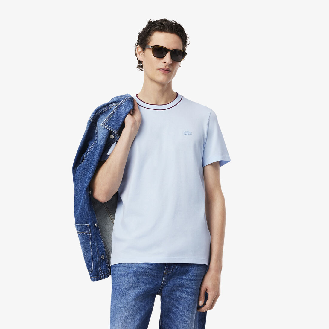 Stretch Pique Stripe Collar T-shirt