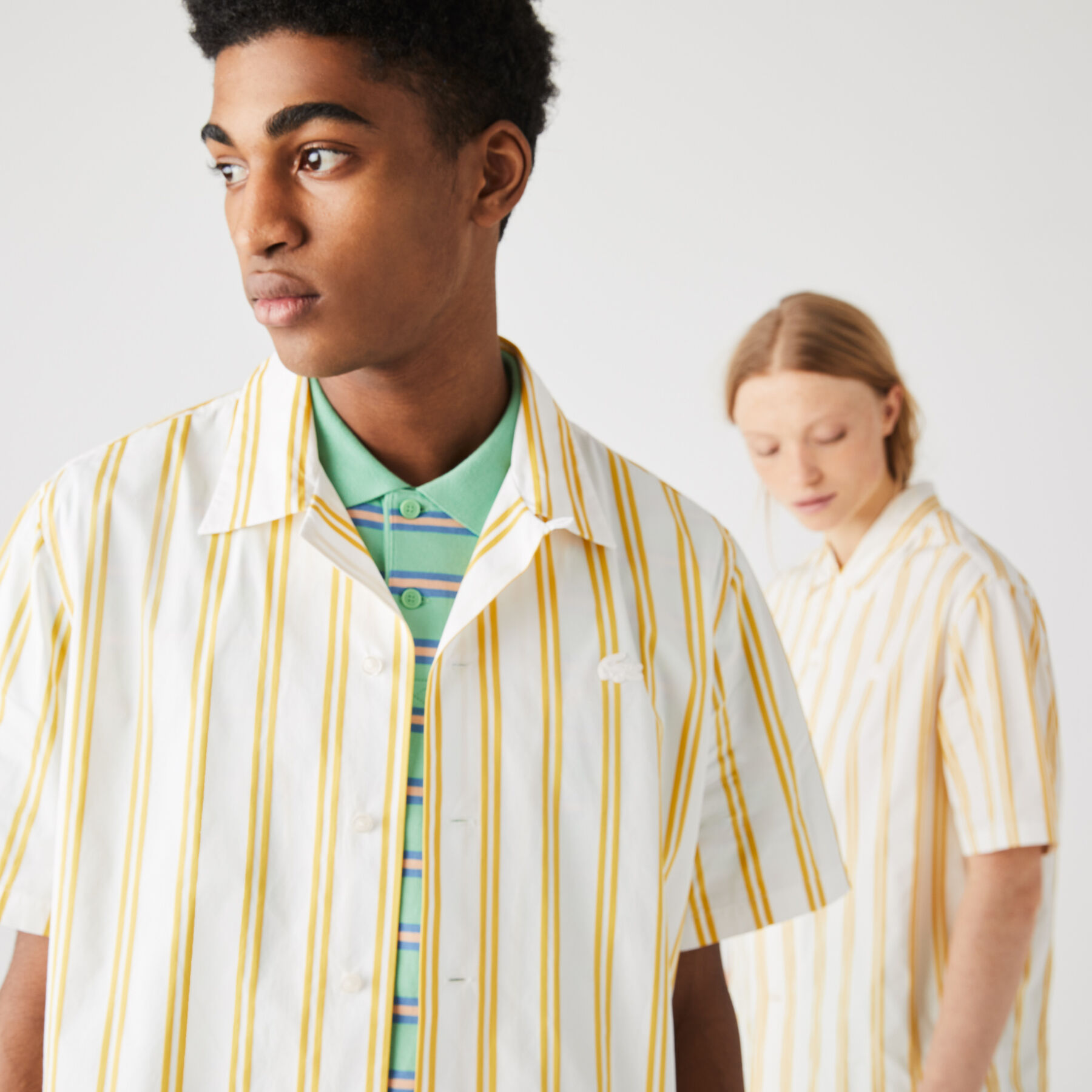 Unisex Lacoste LIVE Striped Satiny Shirt unisex lacoste live striped satiny shirt
