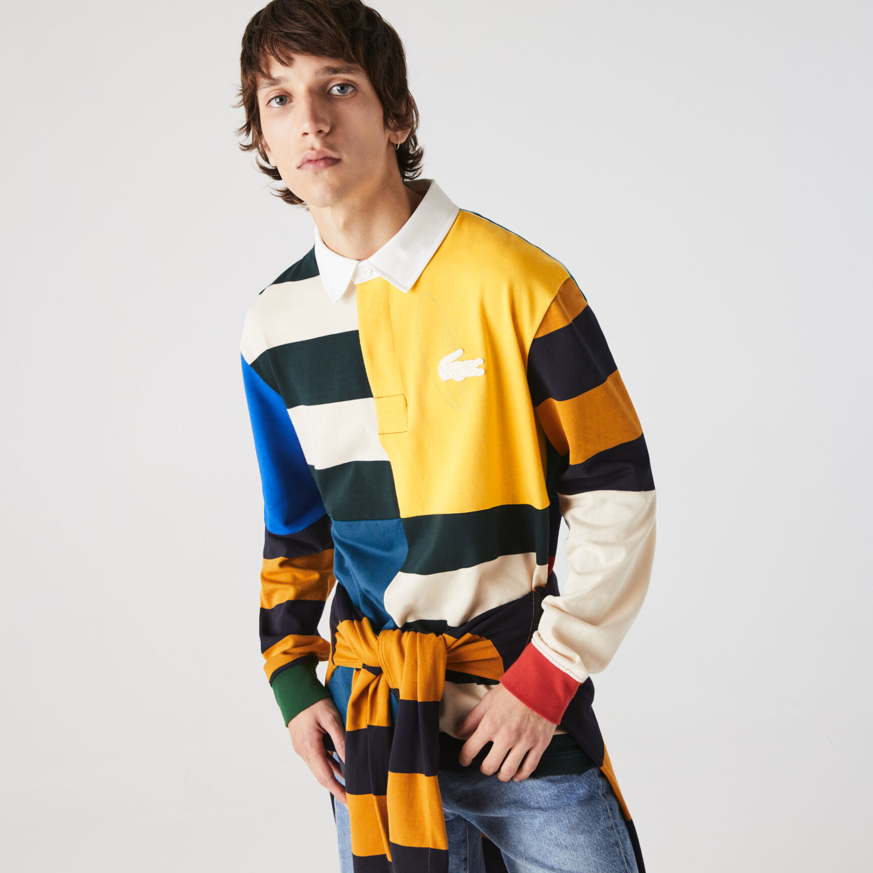 قميص بولو قطني للرجال تصميم الرجبي بكتل لونية وقصة فضفاضة مجموعة Lacoste LIVE قميص بولو قطني للرجال تصميم الرجبي بكتل لونية وقصة فضفاضة مجموعة Lacoste LIVE