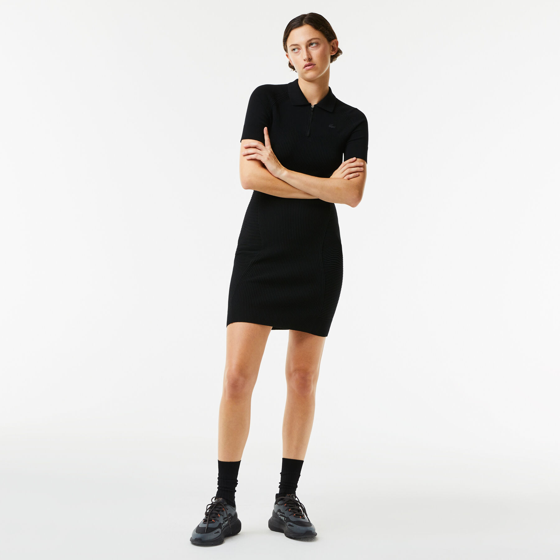 Women's Lacoste Knit Details Front Zip Dress women s lacoste knit details front zip dress