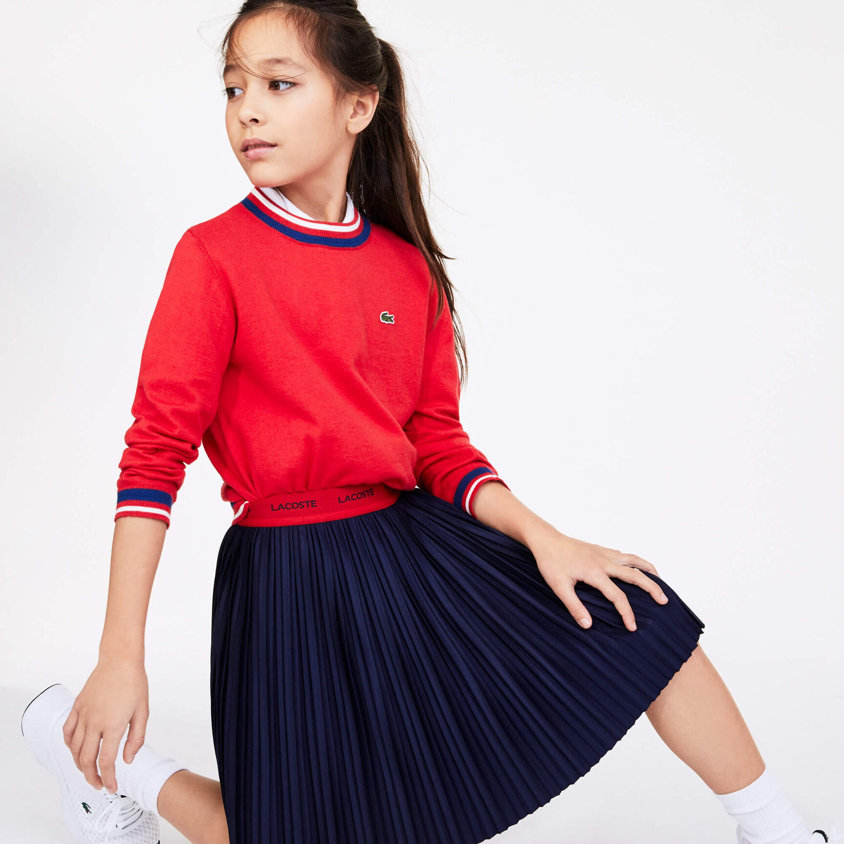 Girls' Contrast Waistband Pleated Knit Skirt Girls' Contrast Waistband Pleated Knit Skirt