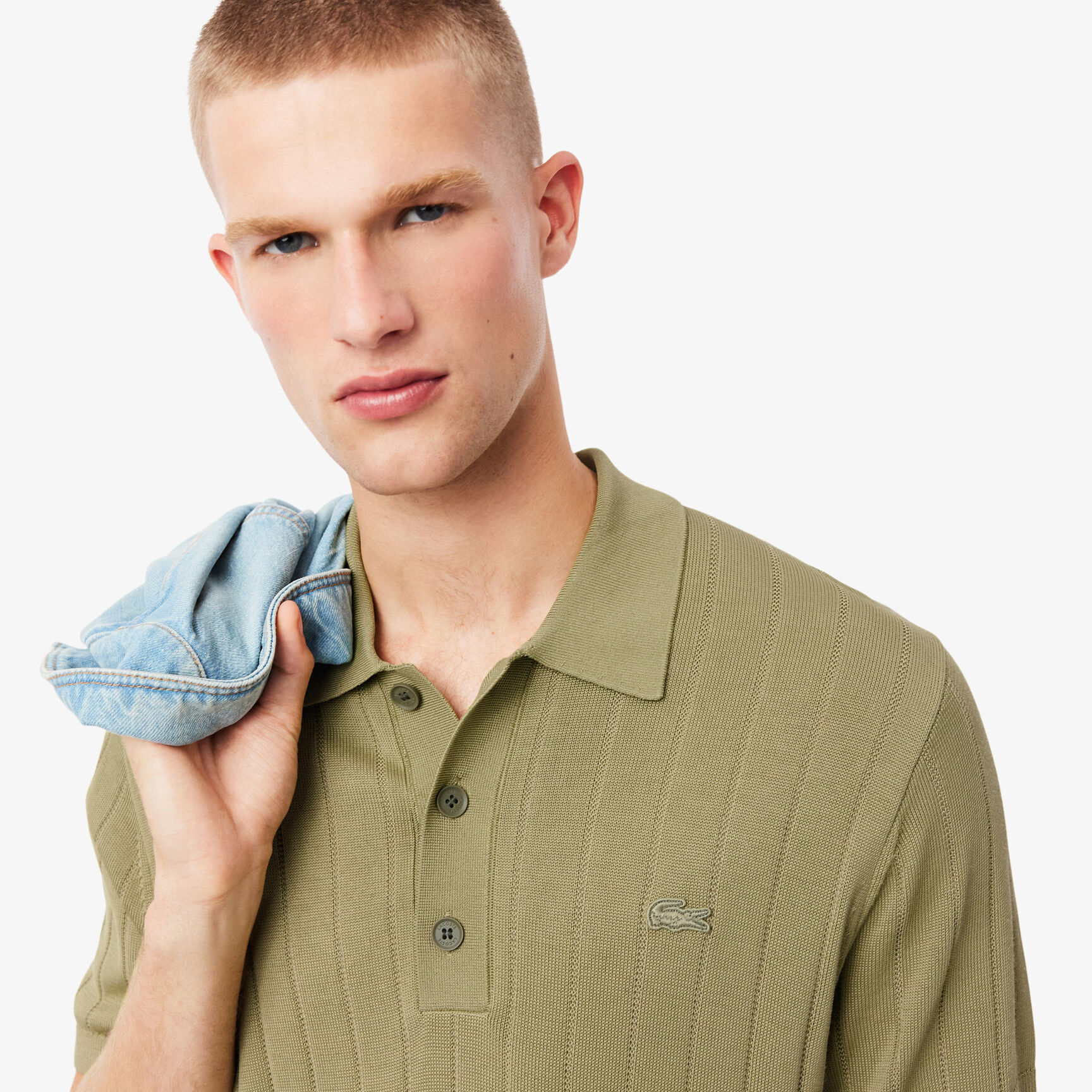 Fluid Ribbed Knit Polo Collar Sweater Fluid Ribbed Knit Polo Collar Sweater