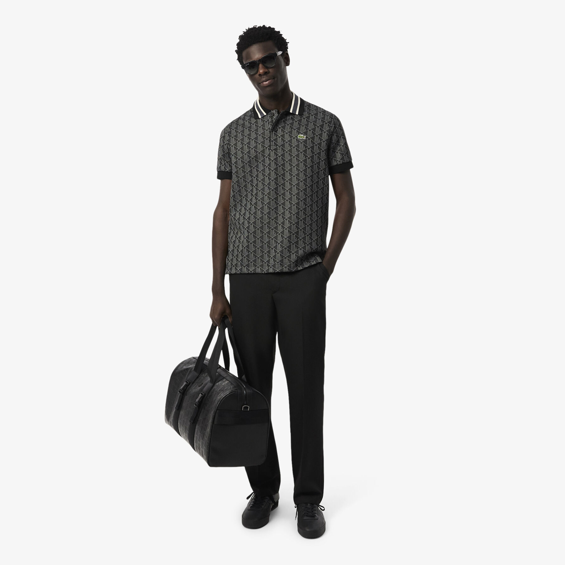 lacoste classic fit monogram jacquard polo shirt