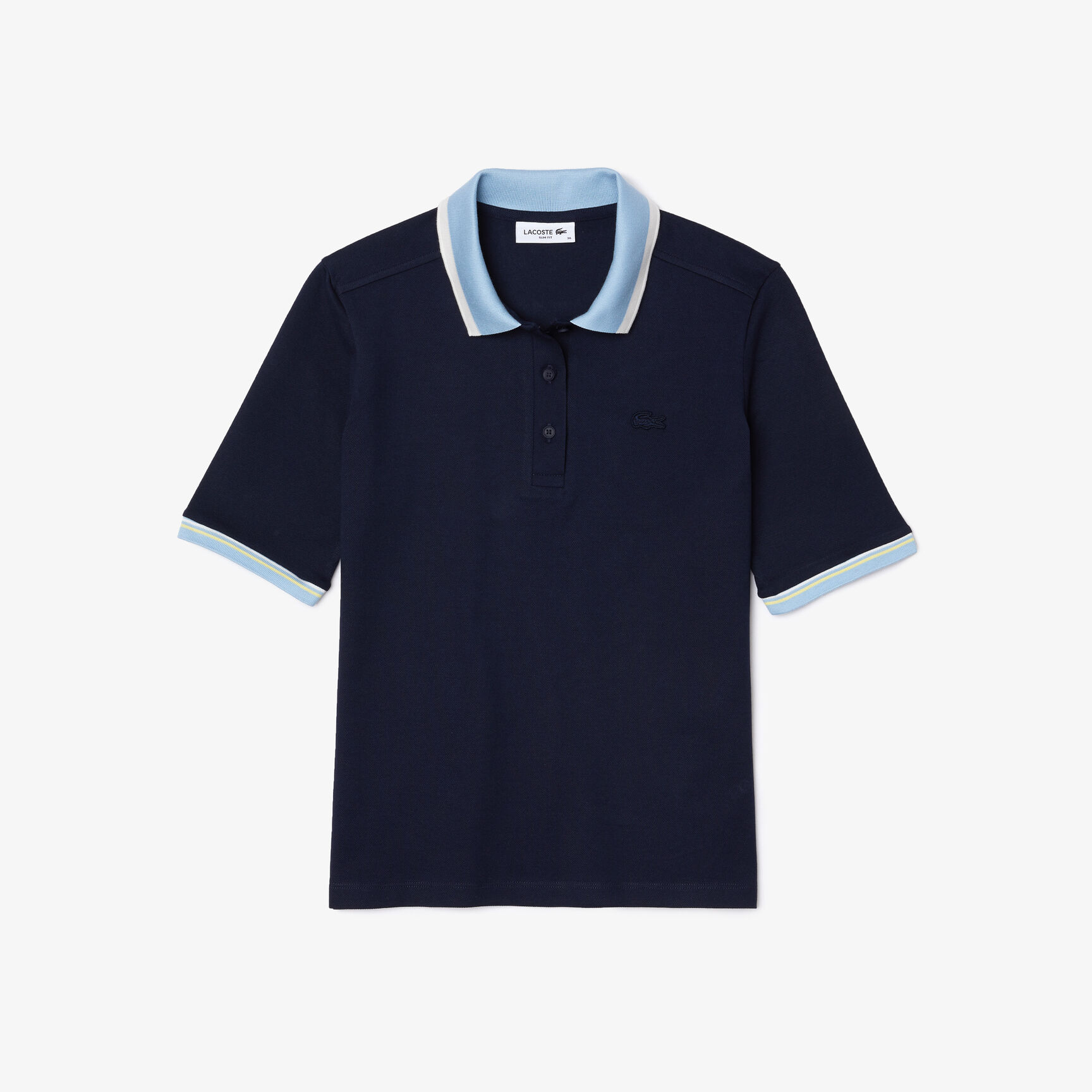 قميص بولو نسائي من قطن بيكيه المرن بياقة ضيقة وملون من Lacoste