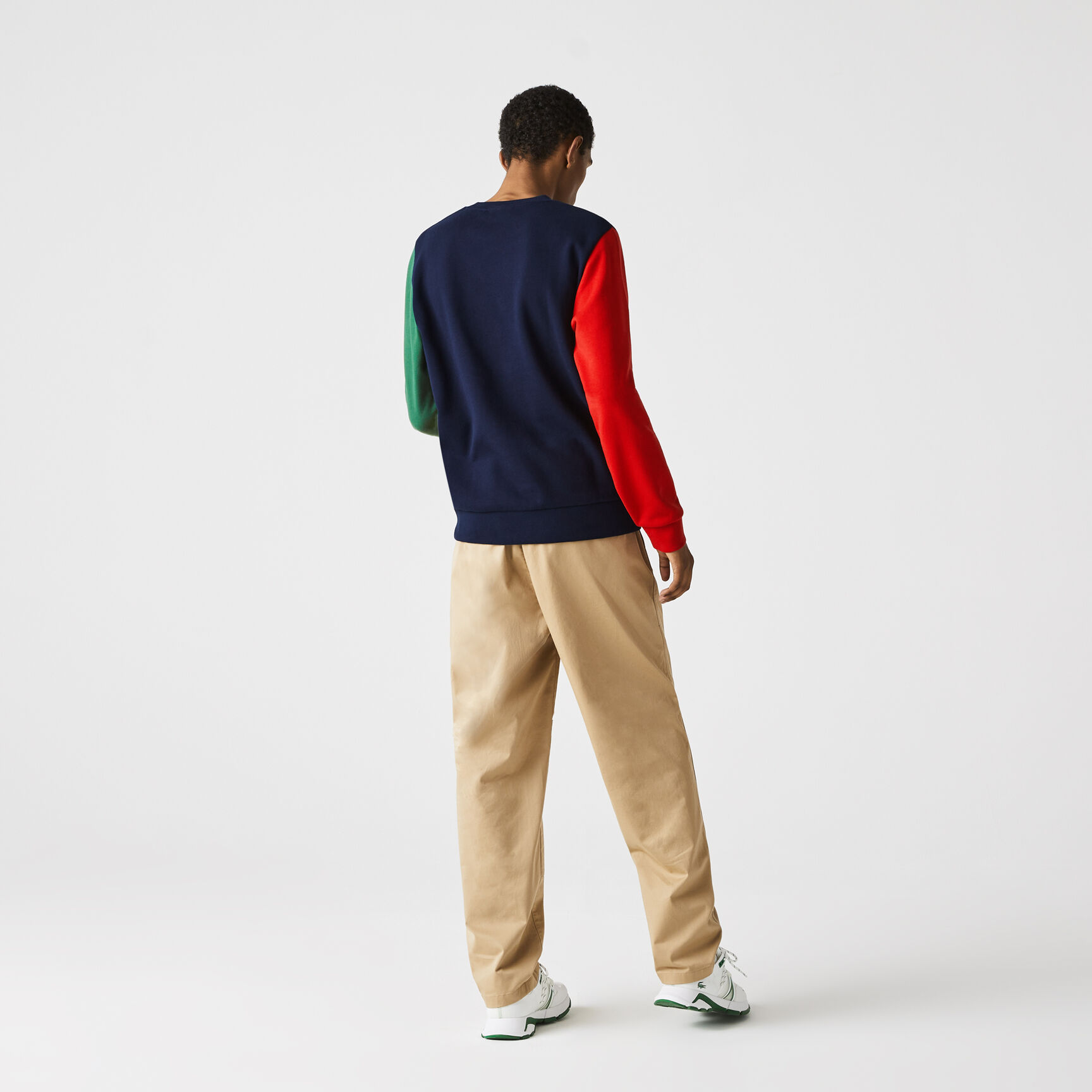 سويت شيرت صوف قطني مقسم بألوان وفتحة رقبة مستديرة للرجال