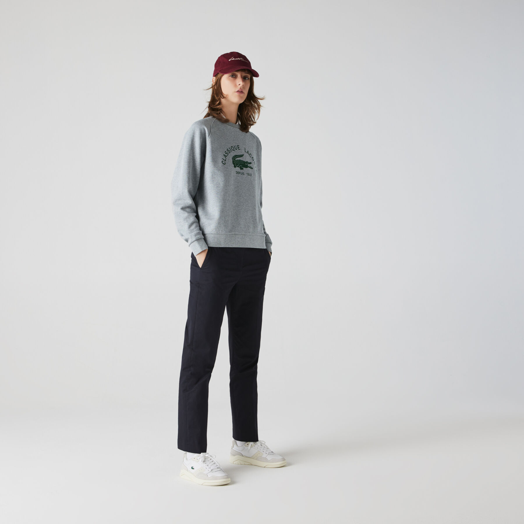 Women’s Crew Neck Vintage Print Lightweight Cotton Fleece Sweatshirt lacoste women s crew neck vintage print lightweight cotton fleece sweatshirt