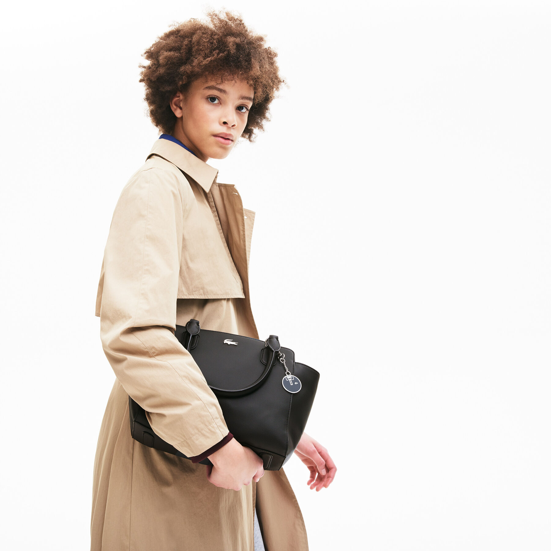 lacoste women s daily classic gusseted coated piqu  canvas tote