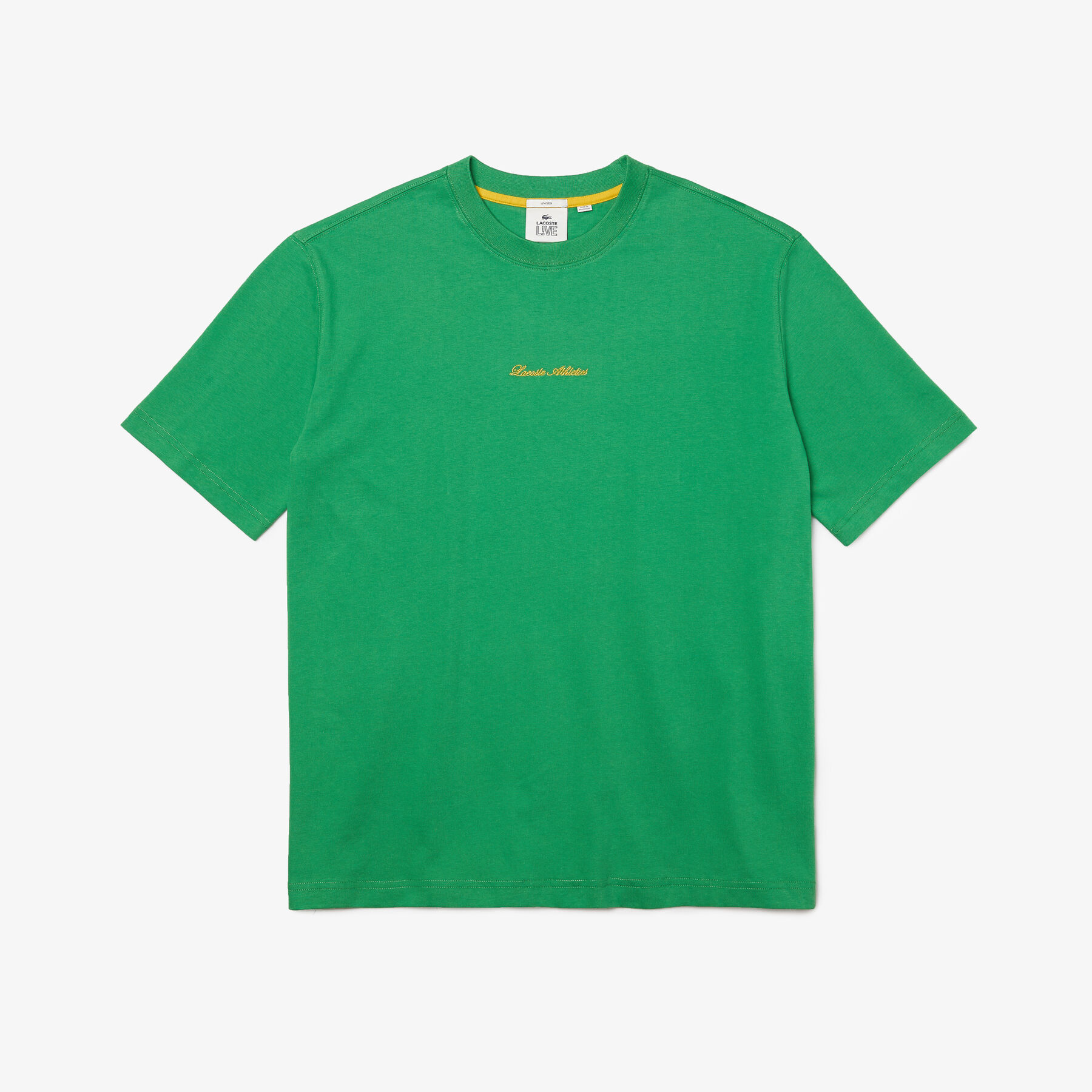 لاكوست تي شيرت قطني للجنسين قصة فضفاضة وتطريز ذهبي مجموعة lacoste live