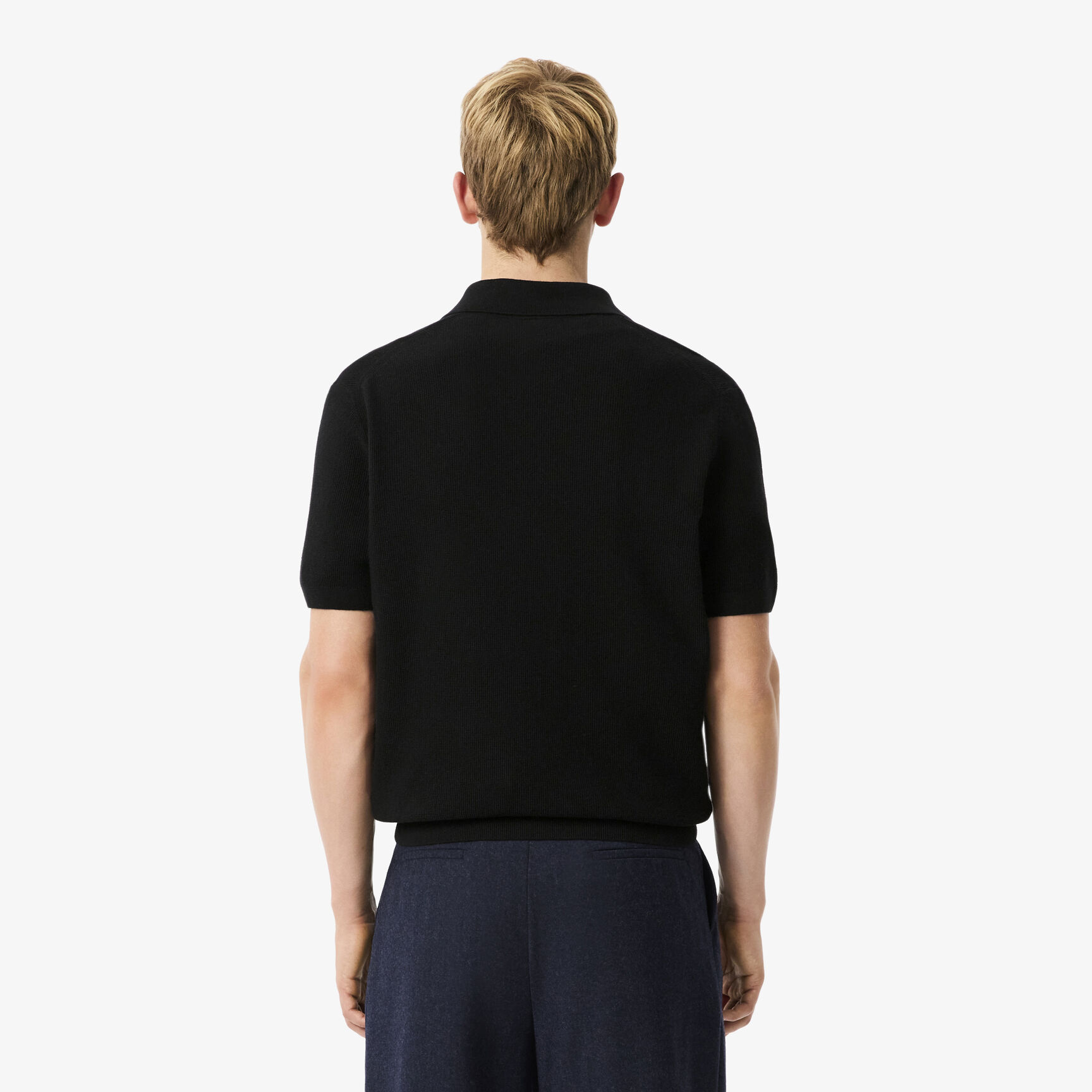 Cotton Blend Open Polo Collar Sweater