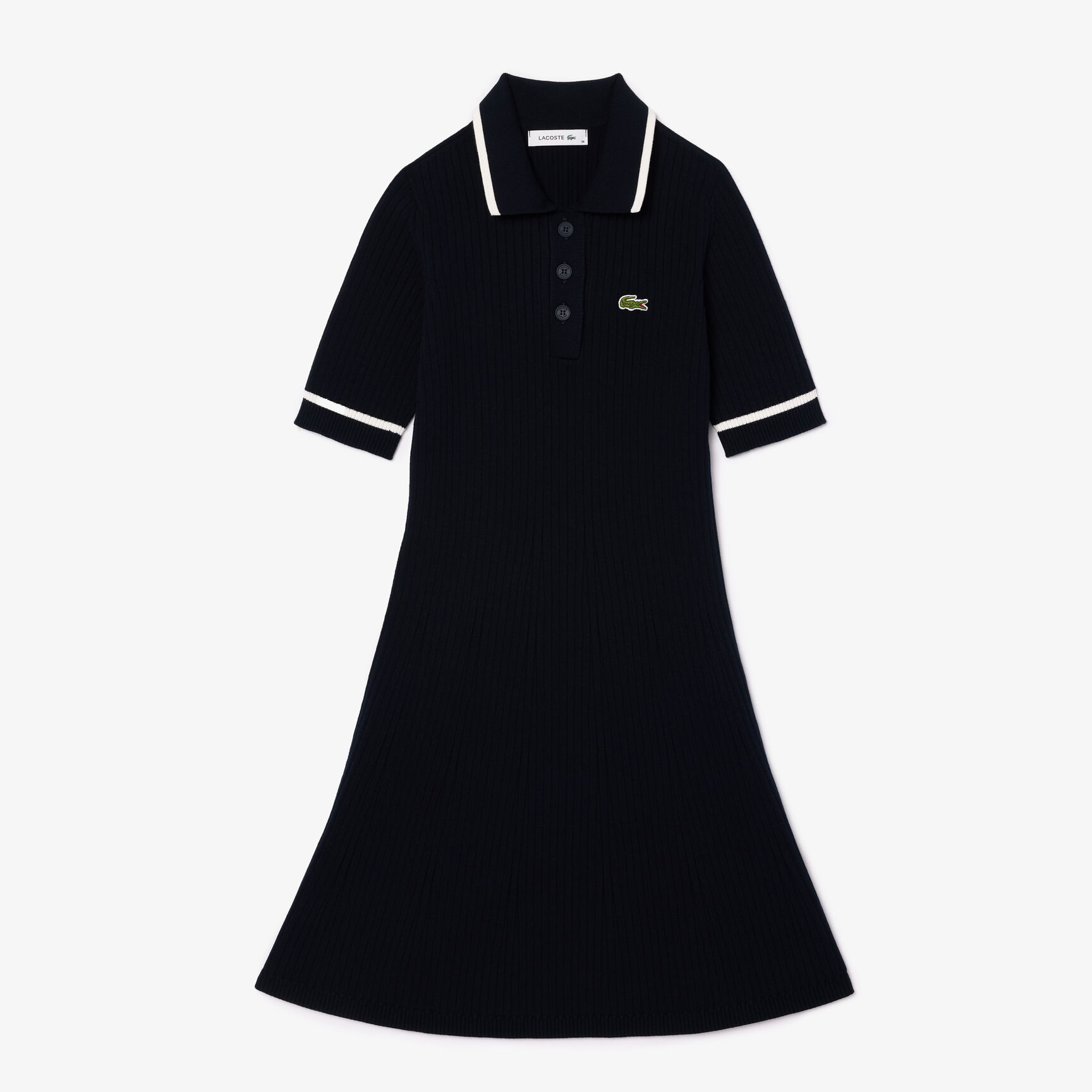 Flared Seamless 3D Flat Ribbed Polo Dress