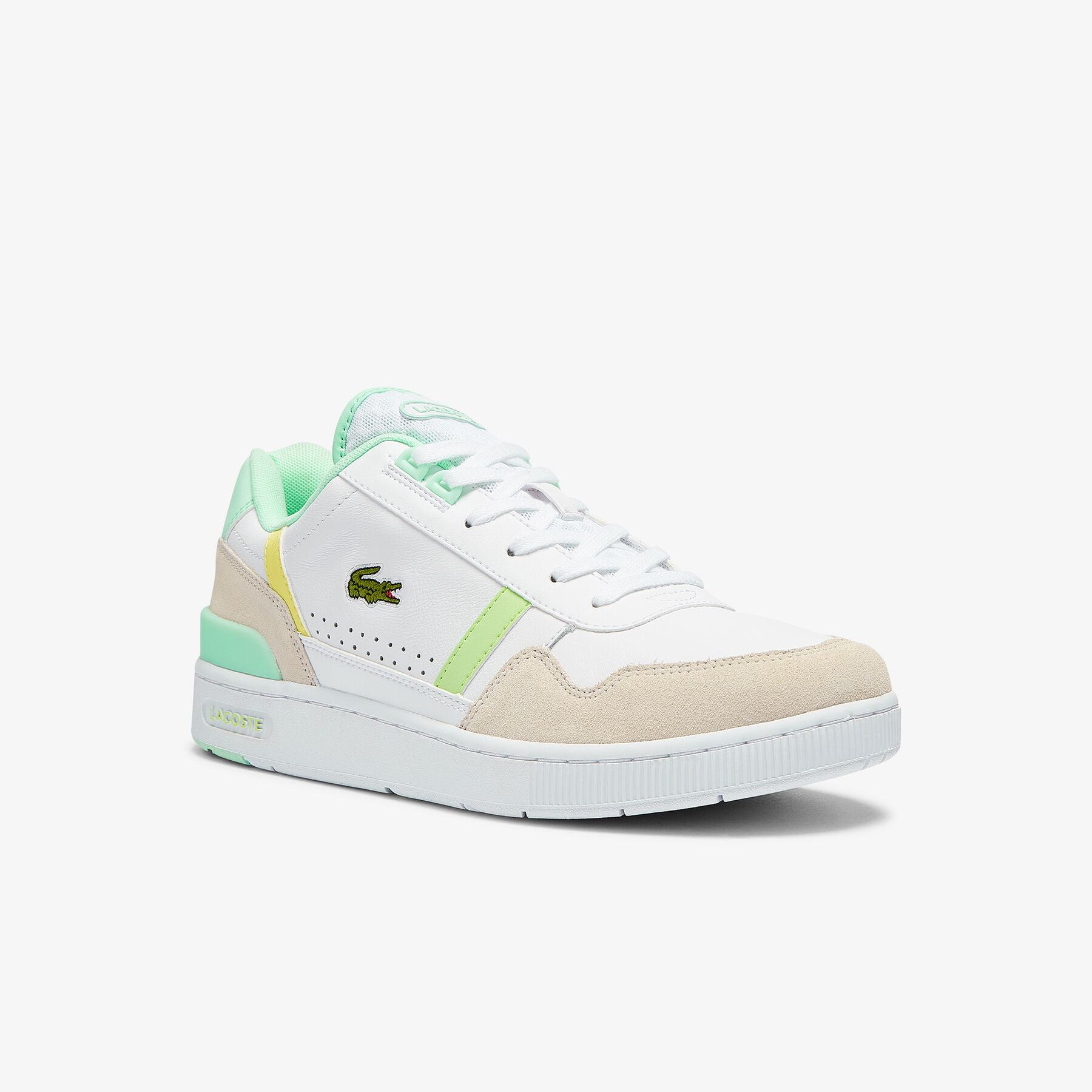 lacoste men s t clip leather citrus accent trainers