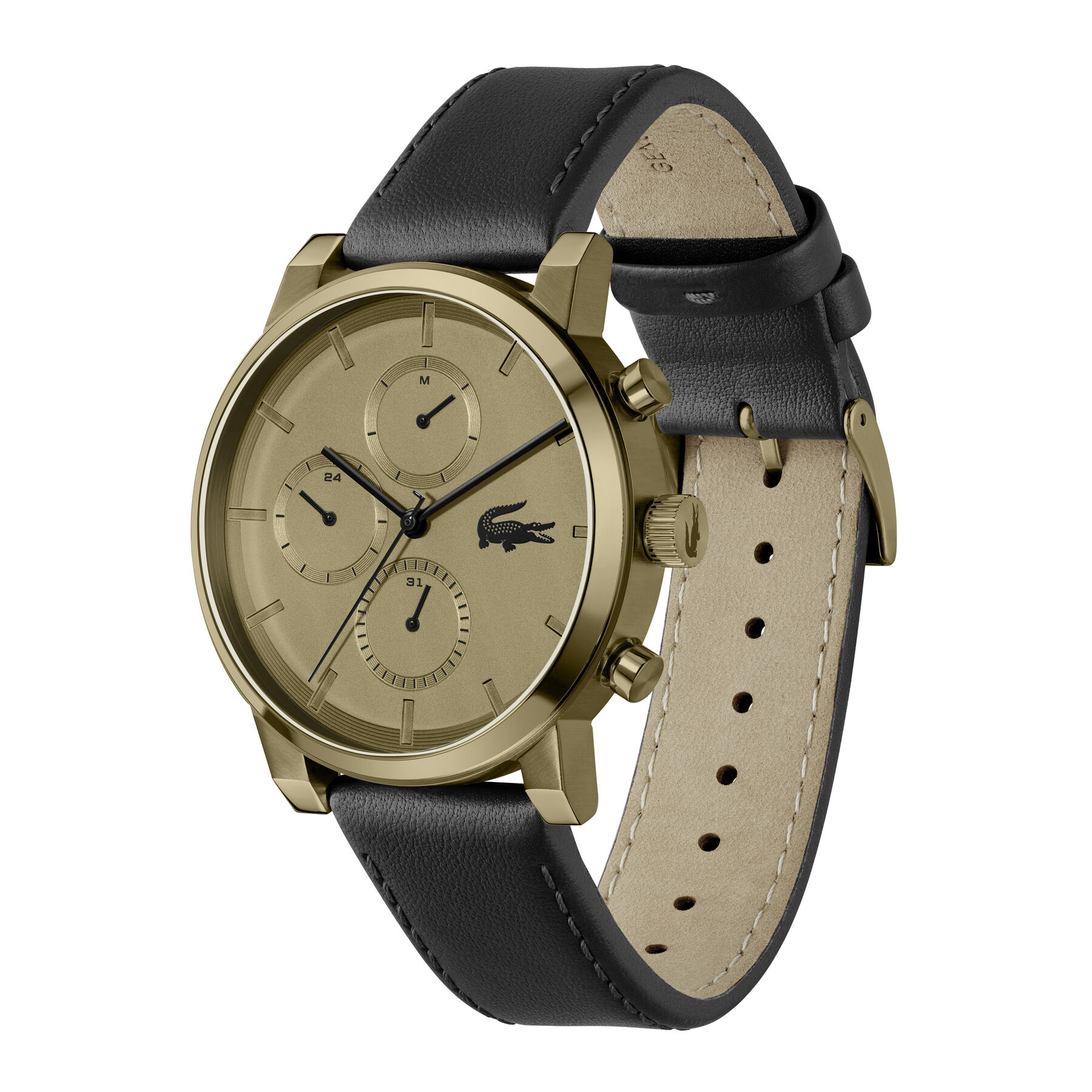 lacoste black leather strap men s watch
