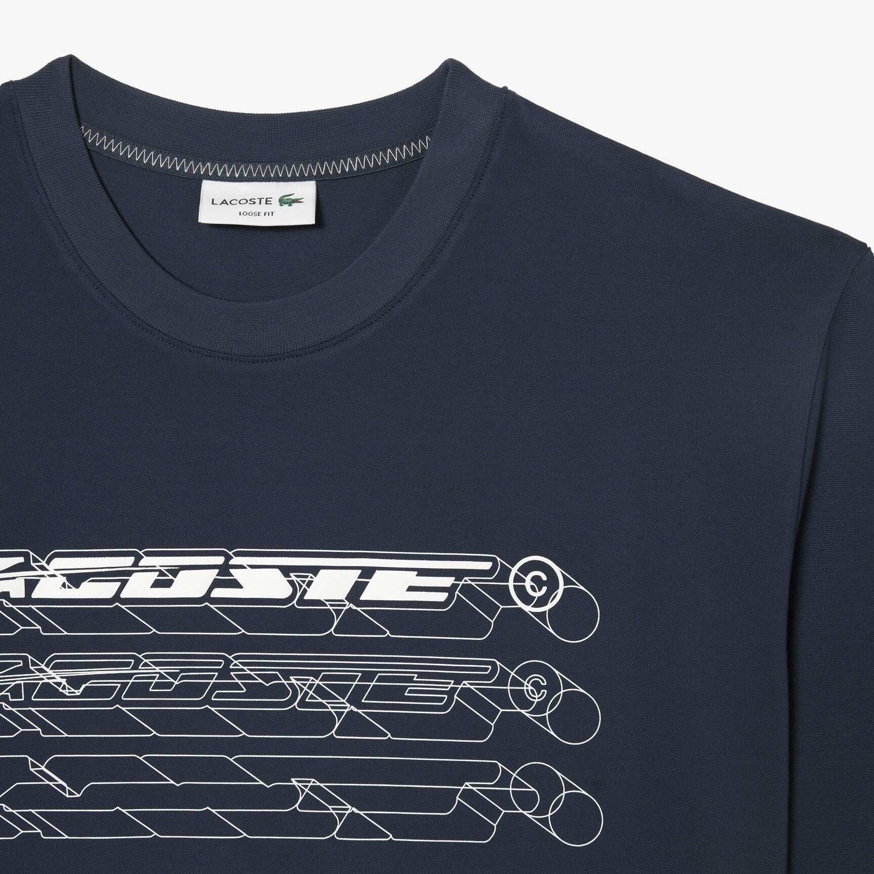 تيشيرت لاكوست قطن بيكيه عضوي بقصة فضفاضة للرجال