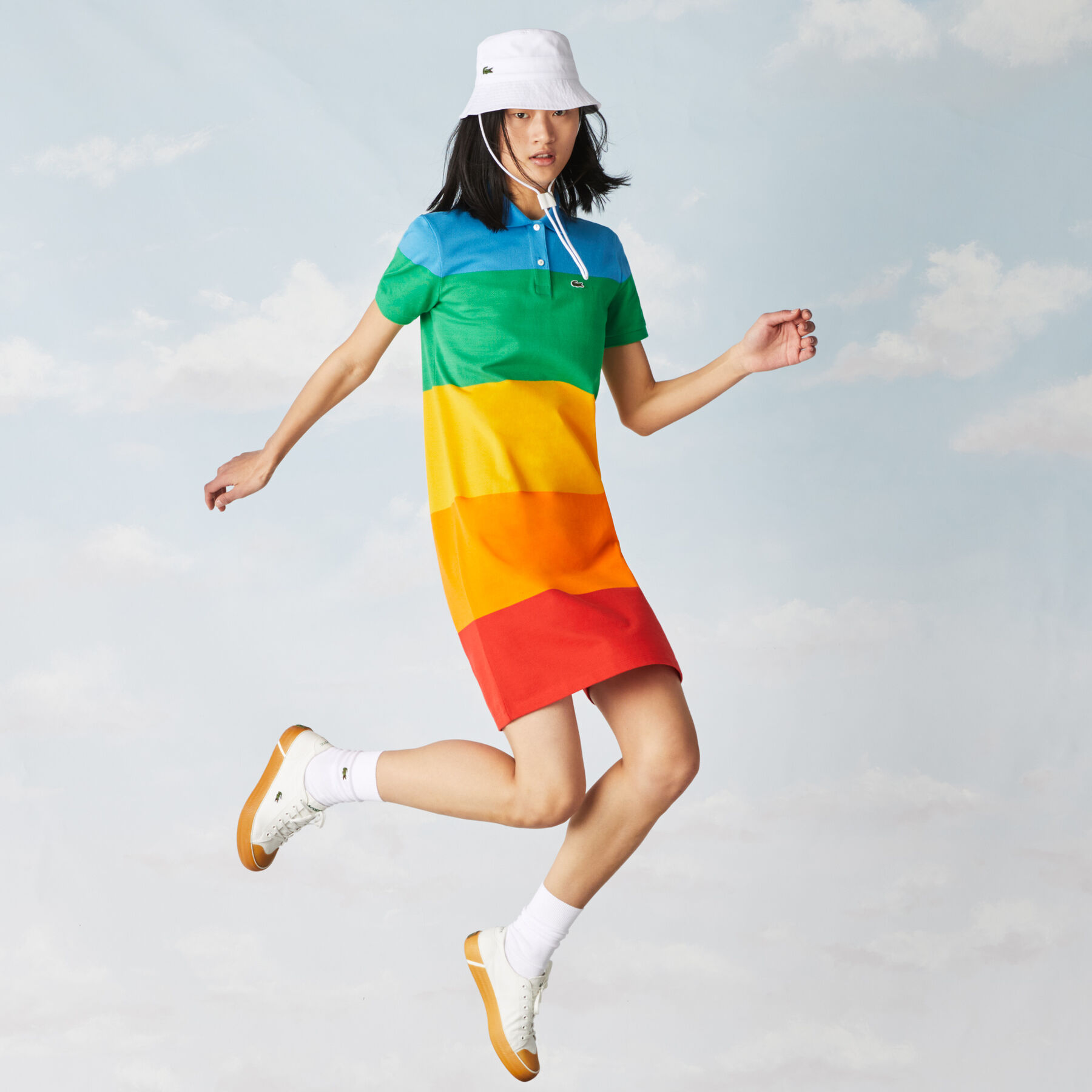 lacoste women s polaroid collaboration striped cotton piqu  polo dress