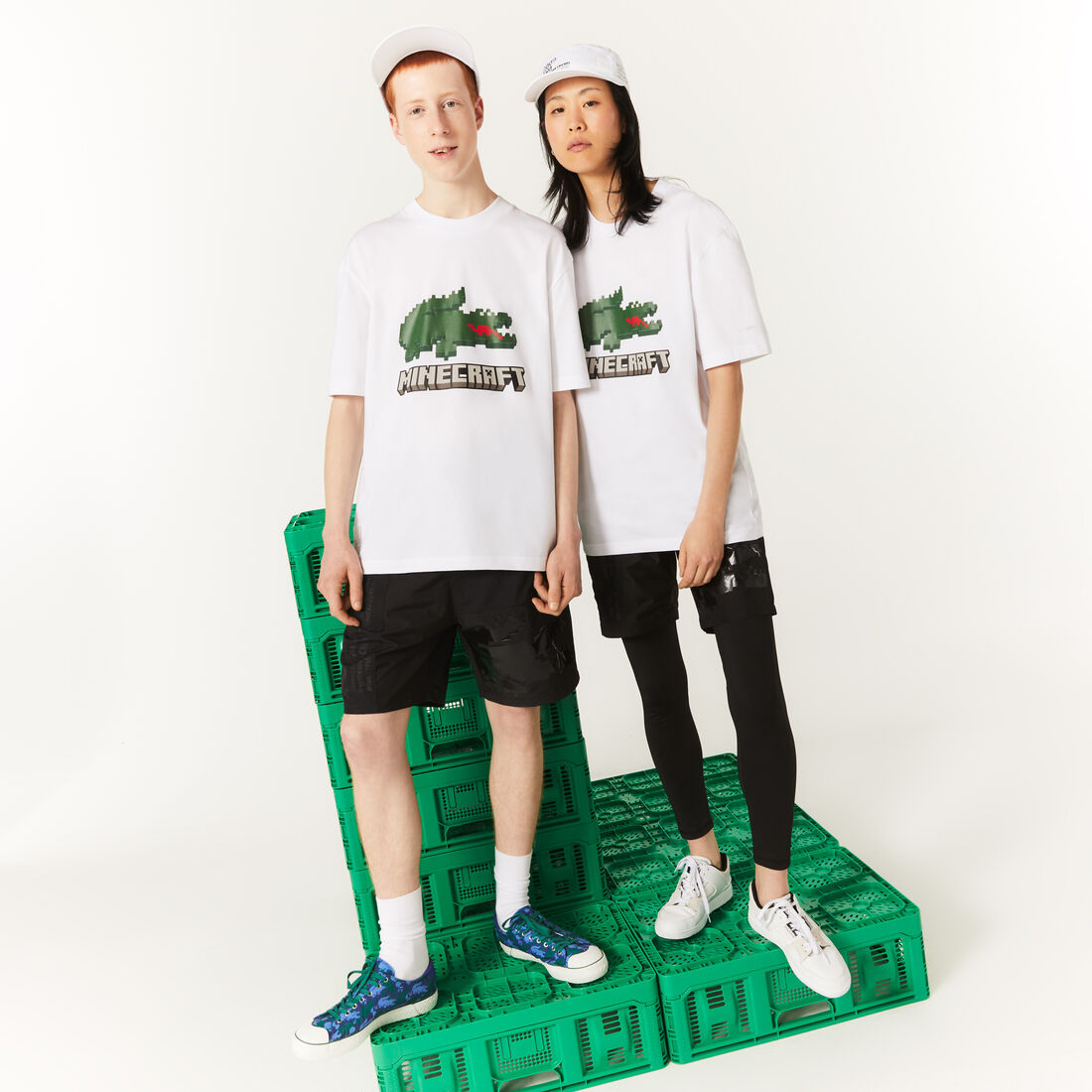 تيشيرت مطبوع قطن عضوي للجنسين مجموعة Lacoste x Minecraft
