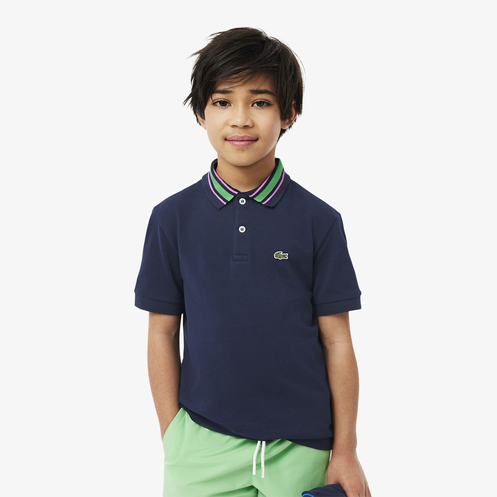 Stripe Collar Petit Pique Polo Shirt