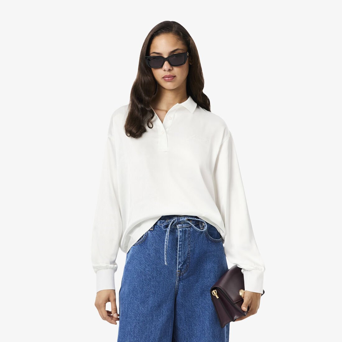 Long Sleeved Oversized Satin Polo Shirt