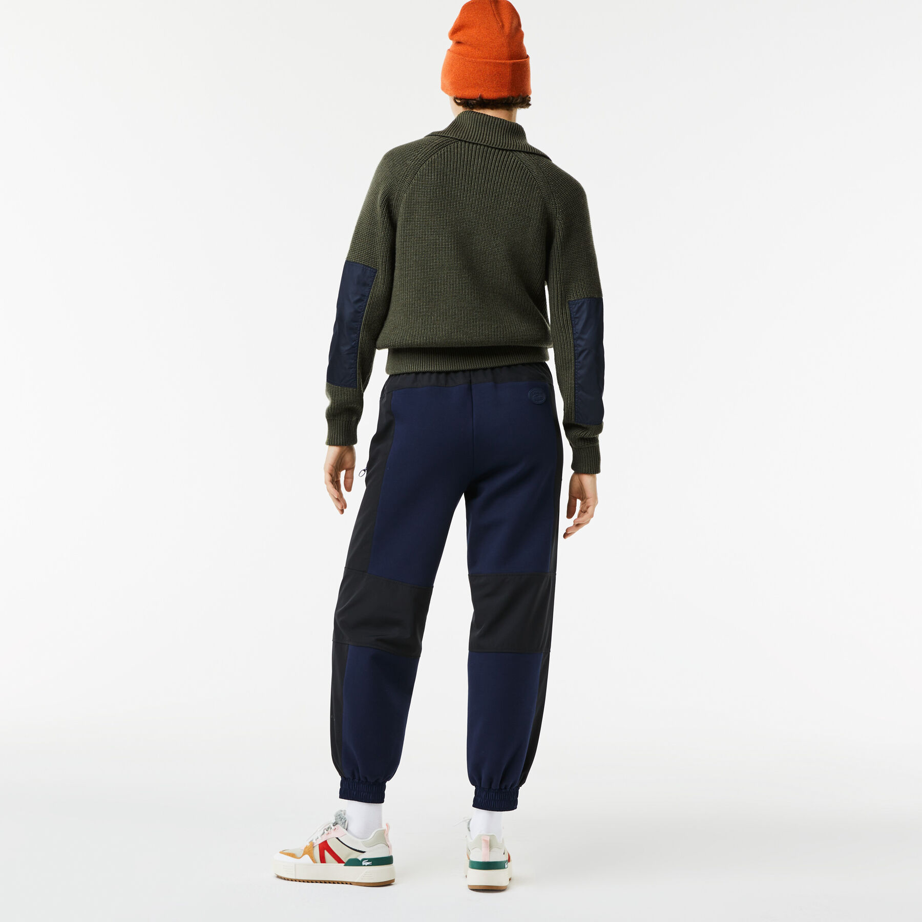 women s lacoste zip trucker neck color block sweater