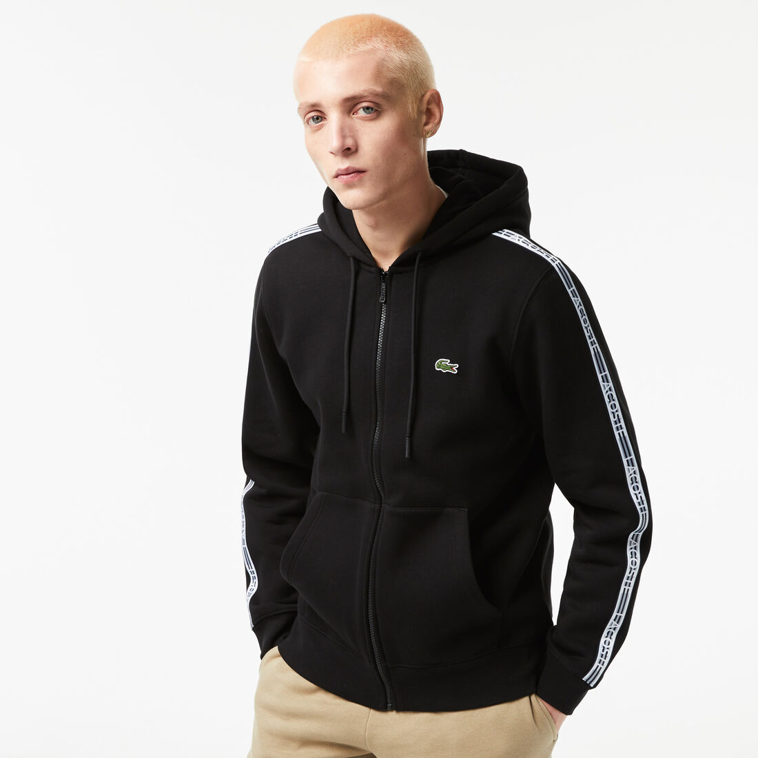 Men’s Classic Fit Zipped Hoodie with Brand Stripes