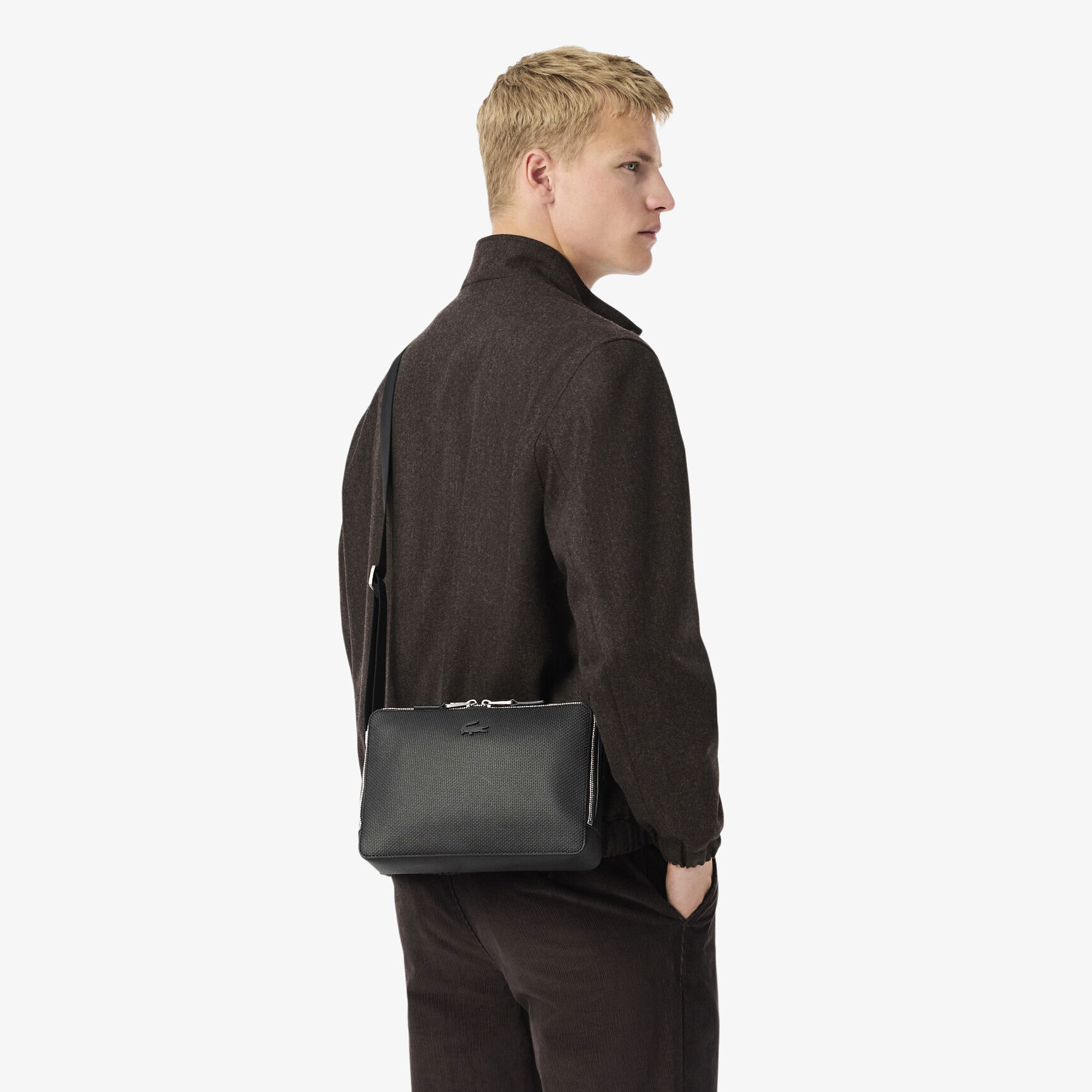 Unisex Chantaco Matte Stitched Leather Zippered Crossbody Bag