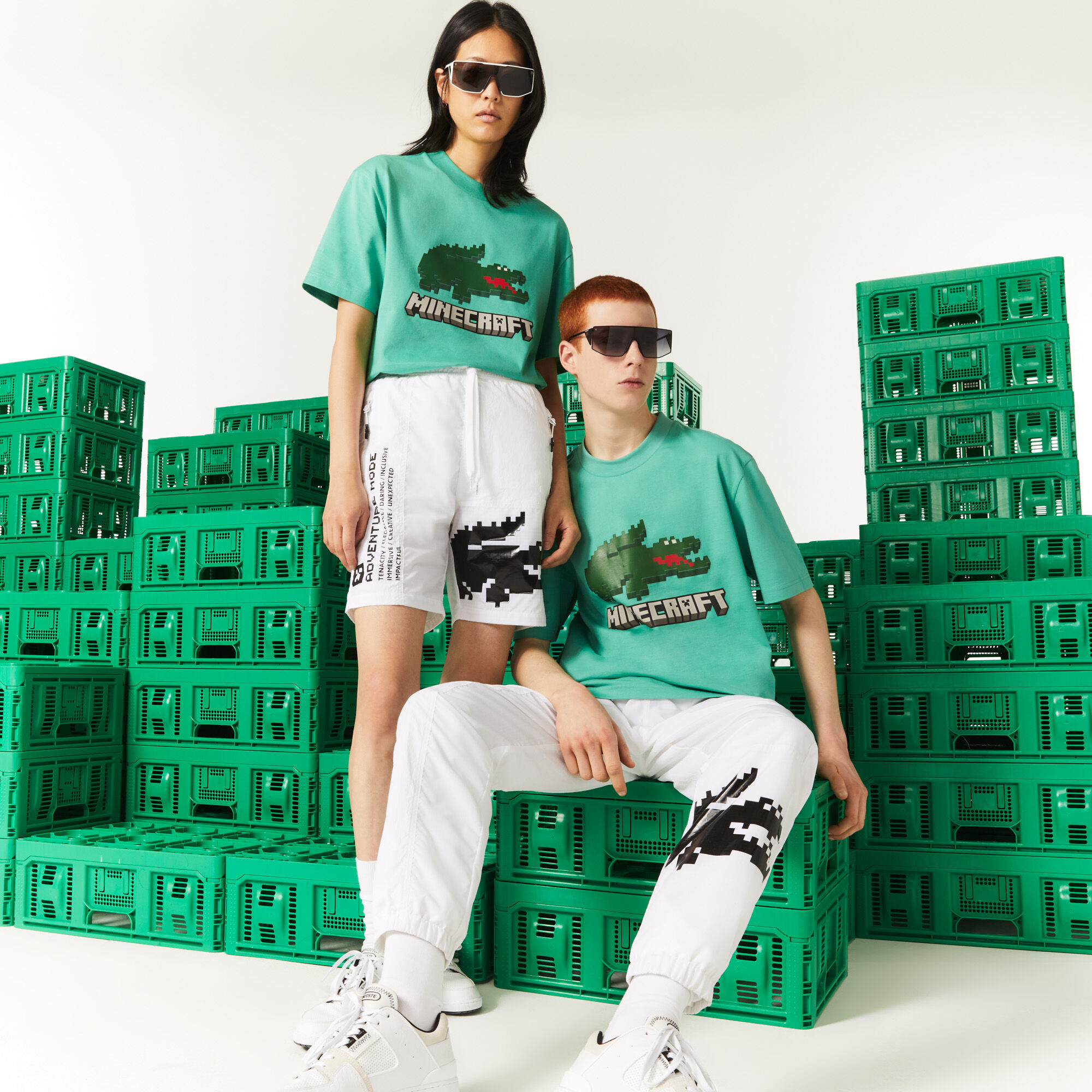 Unisex Lacoste x Minecraft Print Organic Cotton T-Shirt, Green