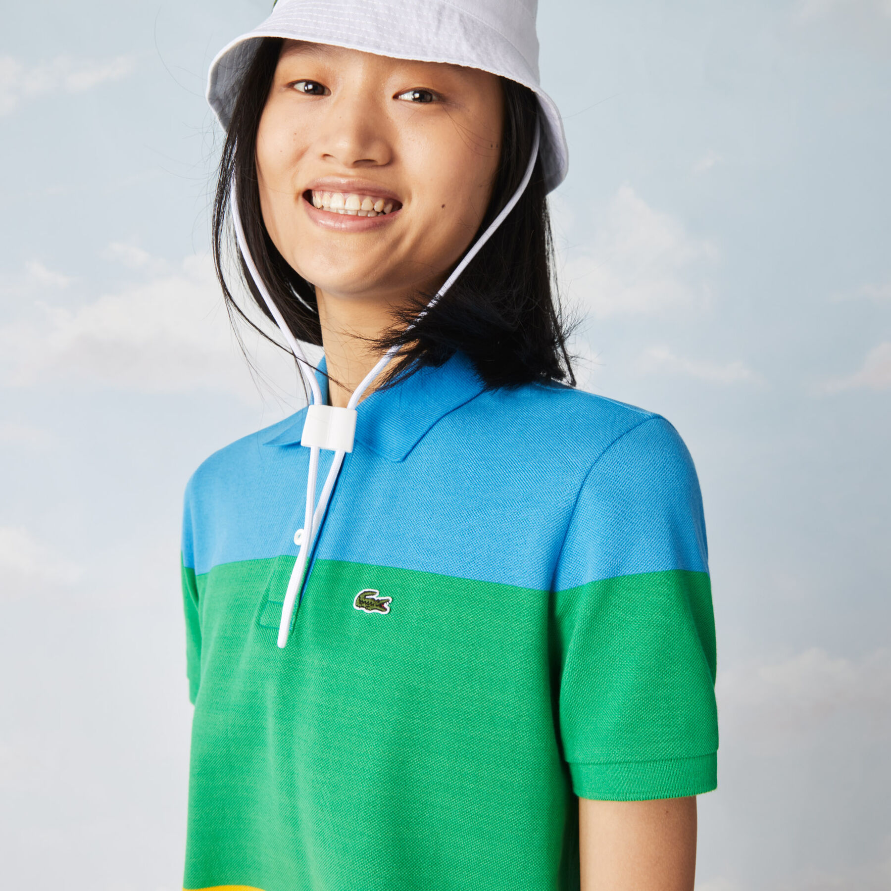 lacoste women s polaroid collaboration striped cotton piqu  polo dress