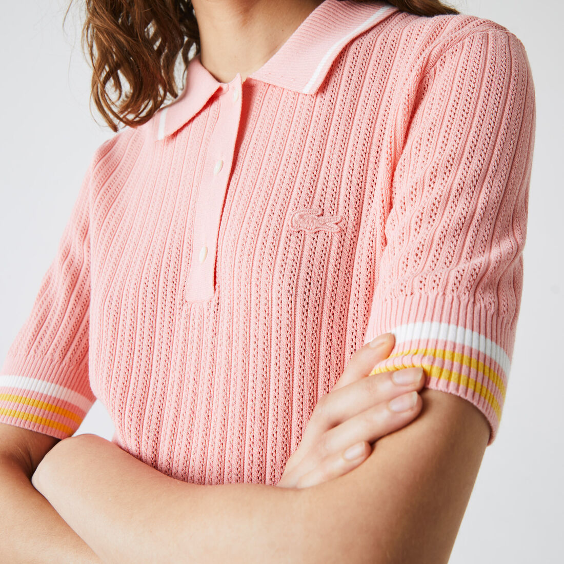 Women’s Lacoste Slim Fit Striped Sleeve Knit Polo Shirt Women’s Lacoste Slim Fit Striped Sleeve Knit Polo Shirt