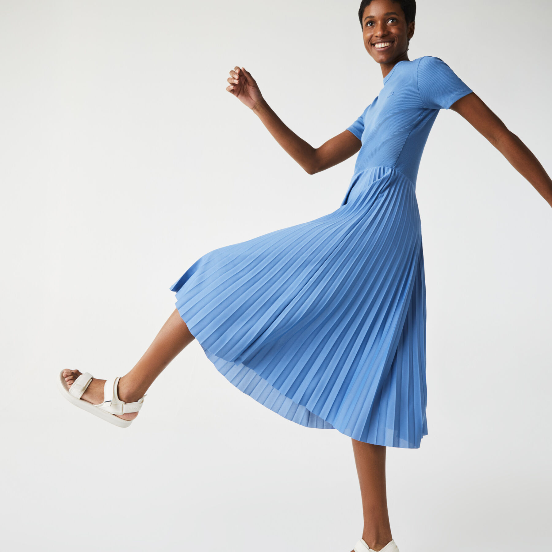 Women’s Mid-Length Textured Pleated Dress lacoste women s mid length textured pleated dress