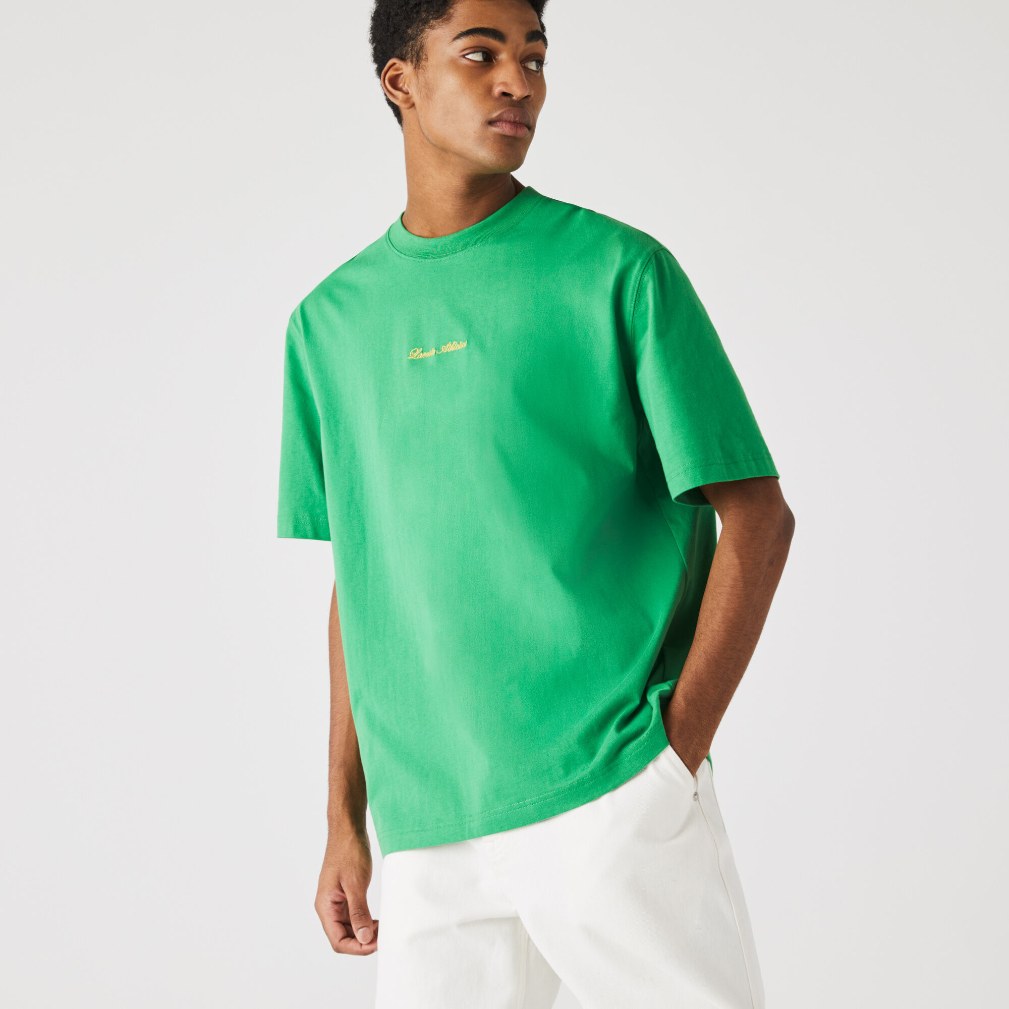 تي شيرت قطني للجنسين قصة فضفاضة وتطريز ذهبي مجموعة Lacoste LIVE تي شيرت قطني للجنسين قصة فضفاضة وتطريز ذهبي مجموعة Lacoste LIVE