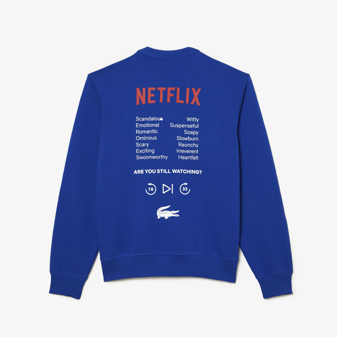 سويت شيرت بفتحة رقبة مستديرة وطبعة في الخلف للجنسين مجموعة Lacoste x Netflix سويت شيرت بفتحة رقبة مستديرة وطبعة في الخلف للجنسين مجموعة Lacoste x Netflix