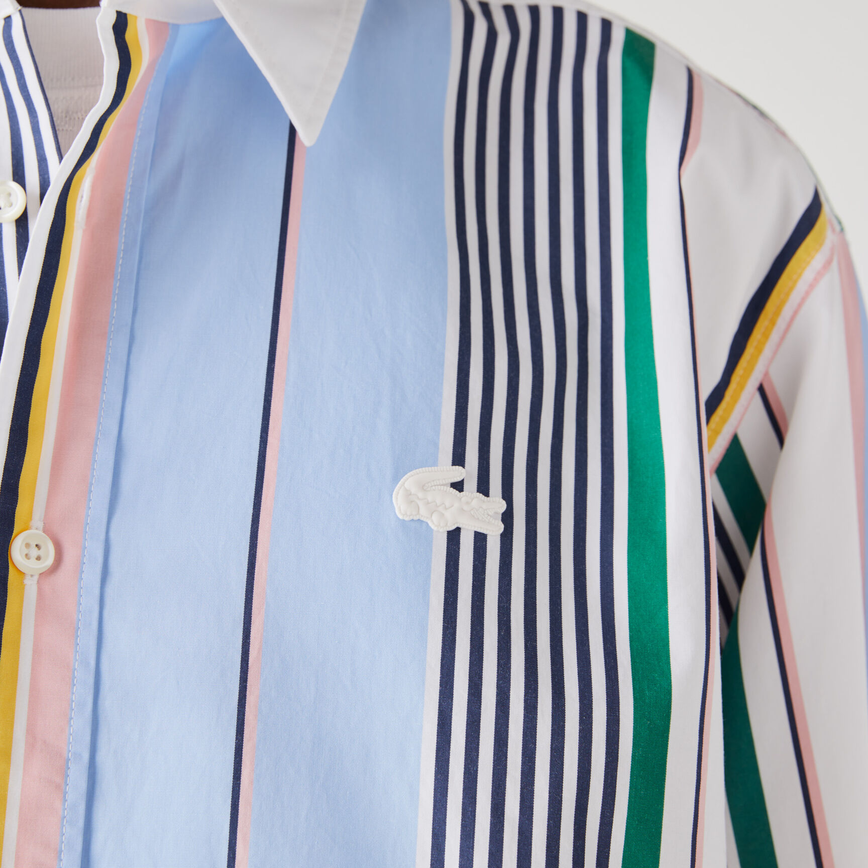 Men’s Lacoste LIVE Relaxed Fit Mismatched Stripes Cotton Shirt Men’s Lacoste LIVE Relaxed Fit Mismatched Stripes Cotton Shirt