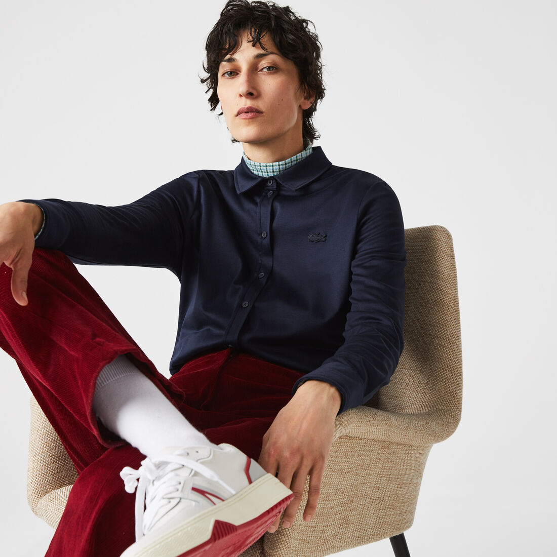 Women's Lacoste Loose Fit Shirt Style Pima Cotton Polo Women's Lacoste Loose Fit Shirt Style Pima Cotton Polo