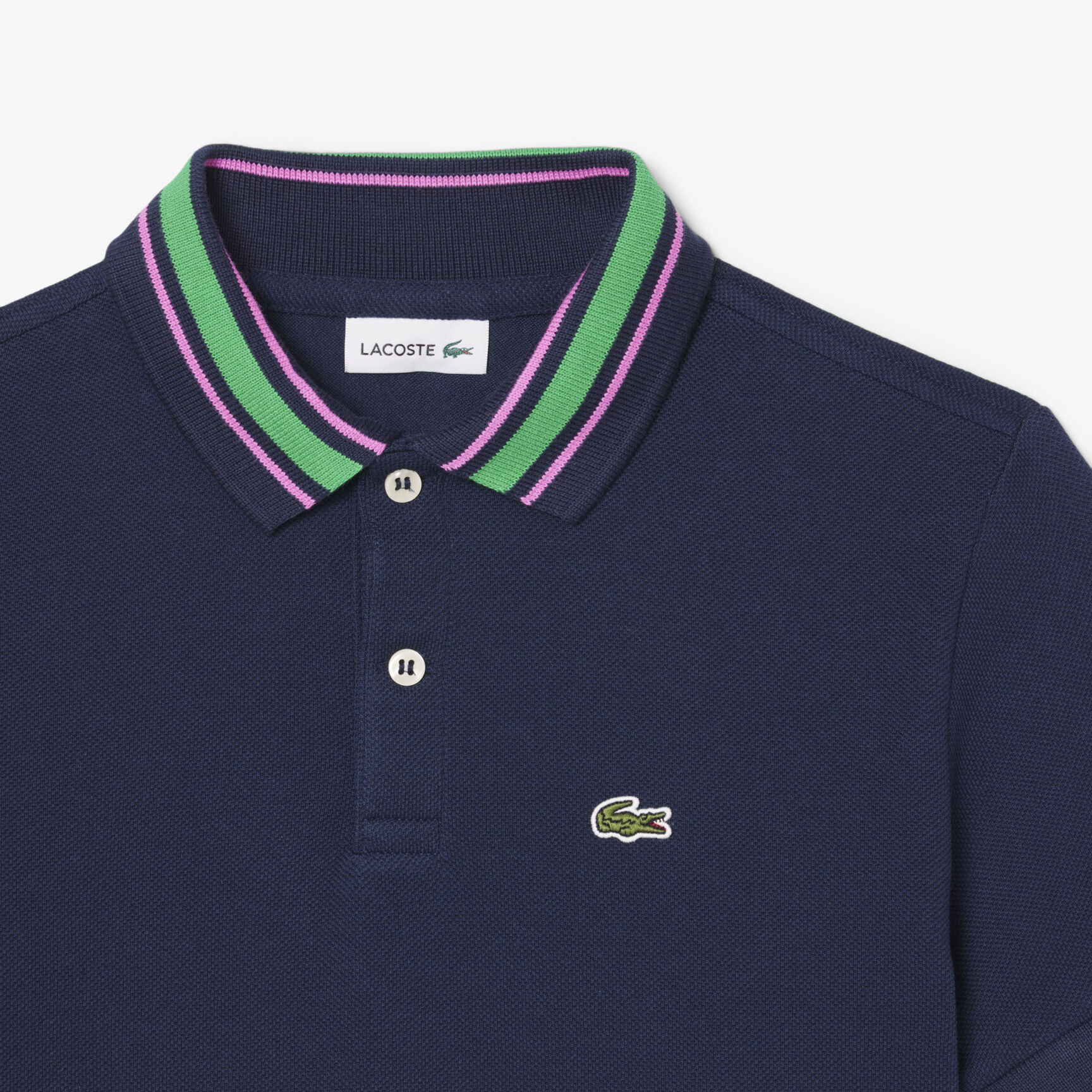 Stripe Collar Petit Pique Polo Shirt