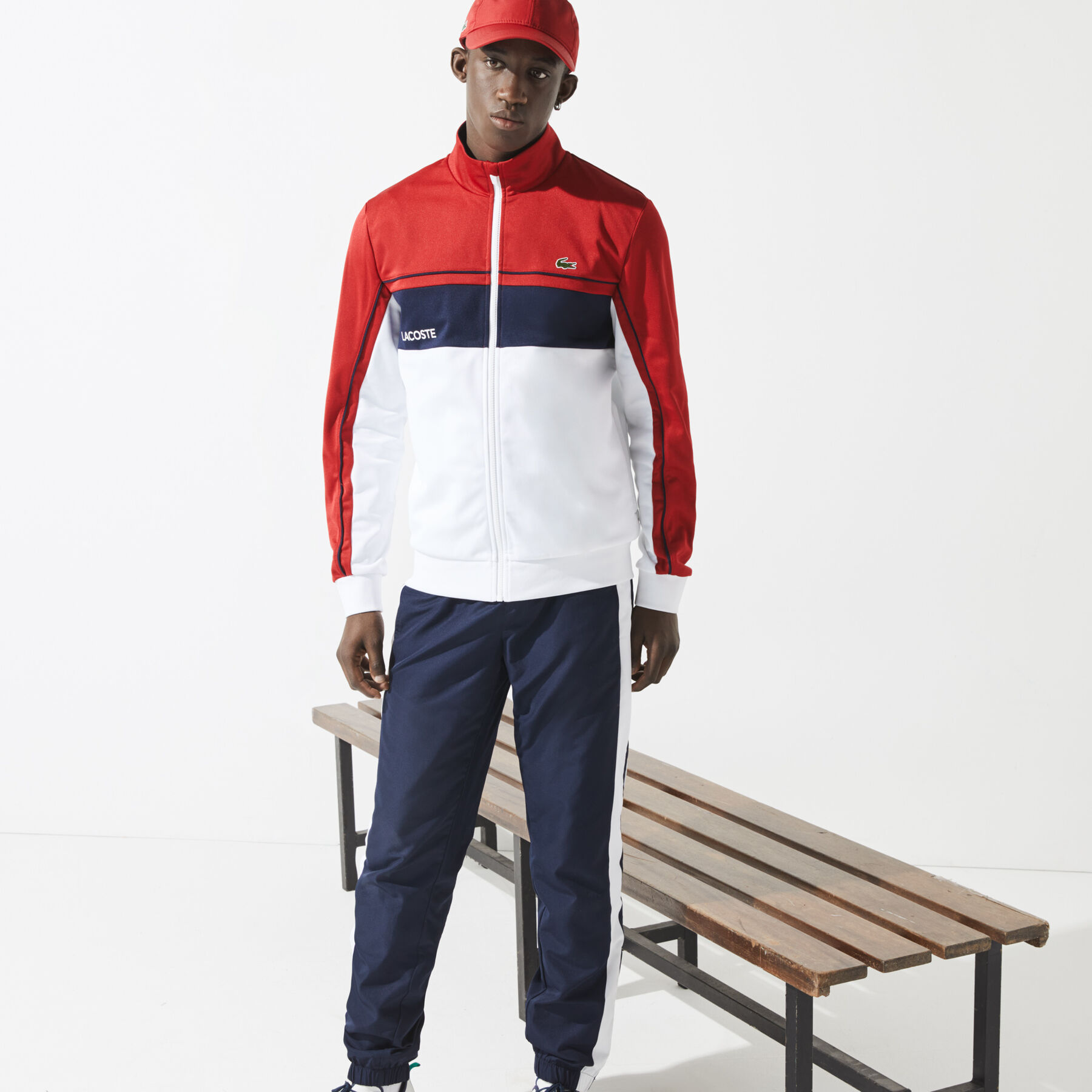 men s lacoste sport resistant colourblock piqu  zip sweatshirt