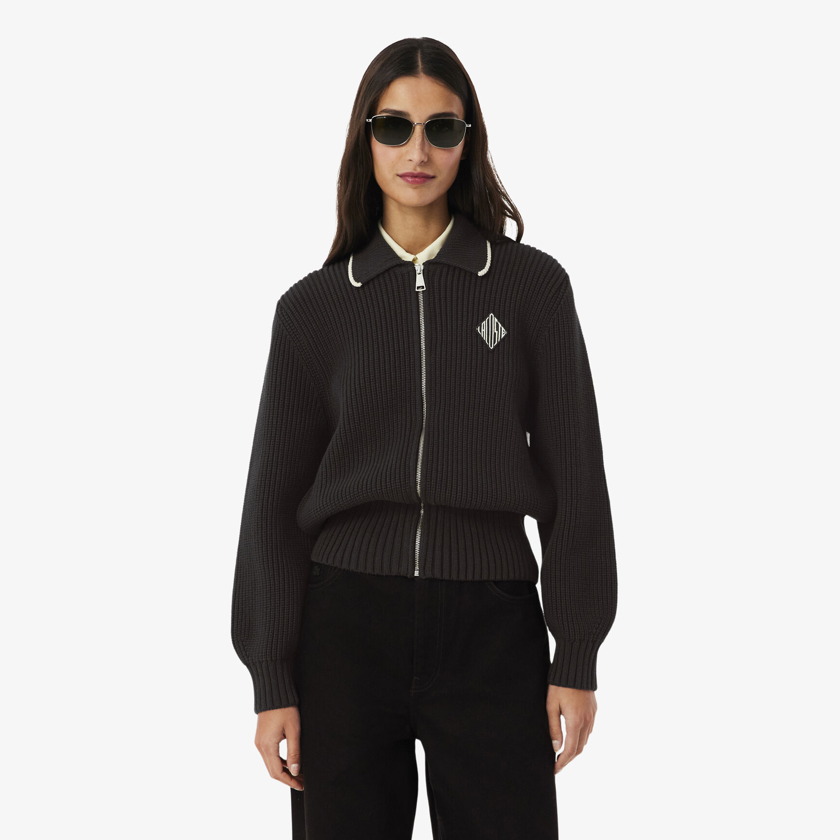 Zipped Cotton Badge Accent Sweater