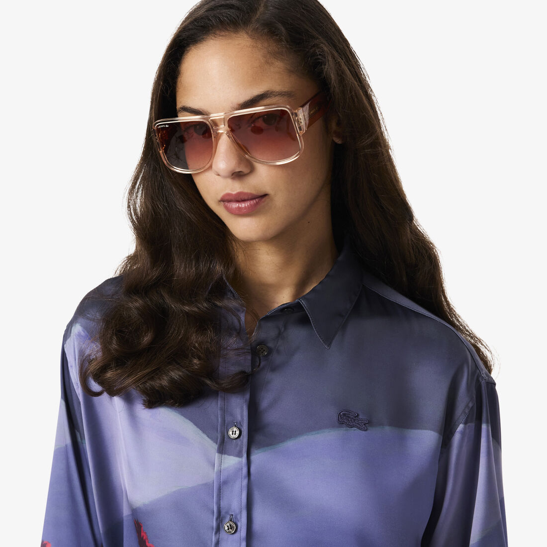 Oversized Landscape Print Satin Shirt Oversized Landscape Print Satin Shirt