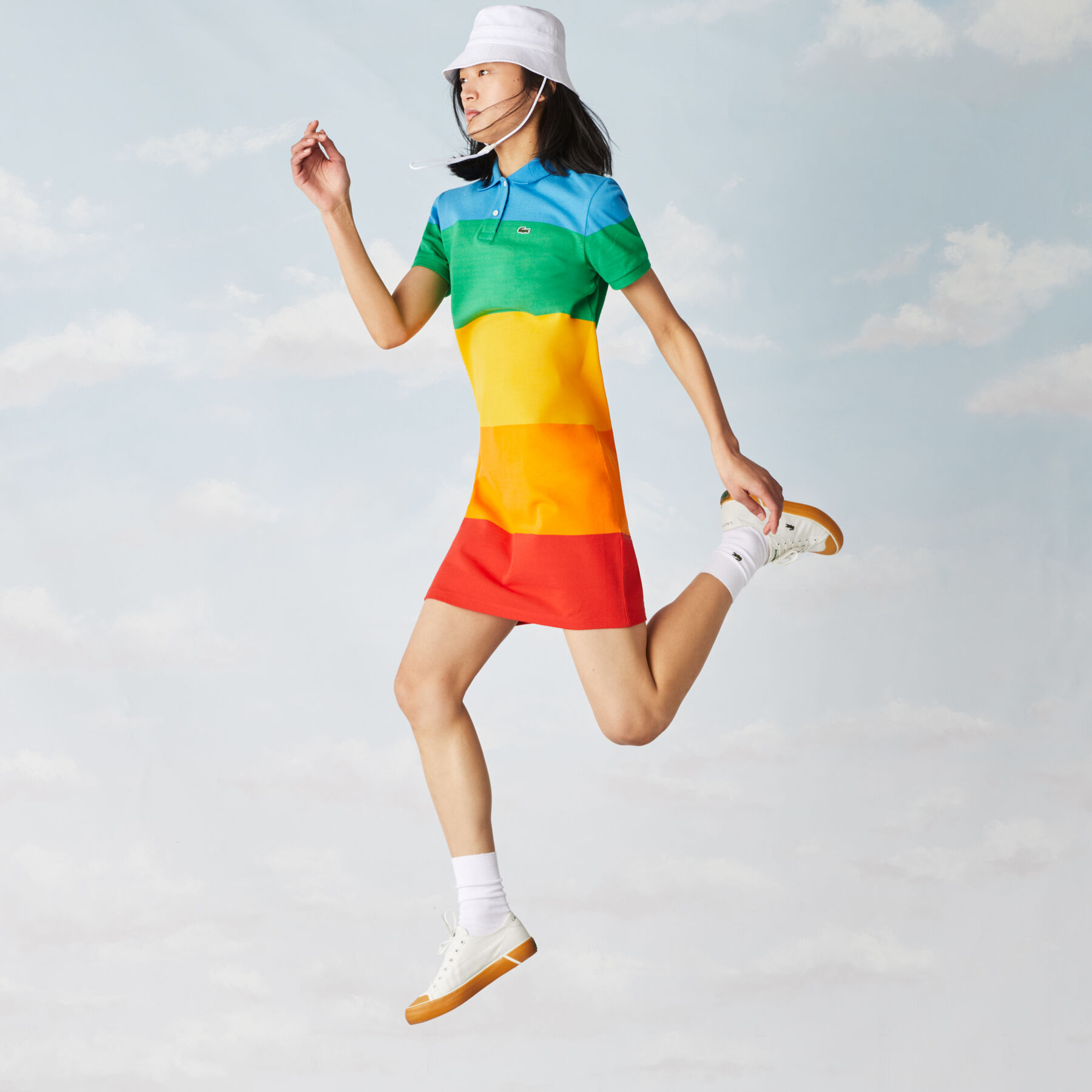 lacoste women s polaroid collaboration striped cotton piqu  polo dress