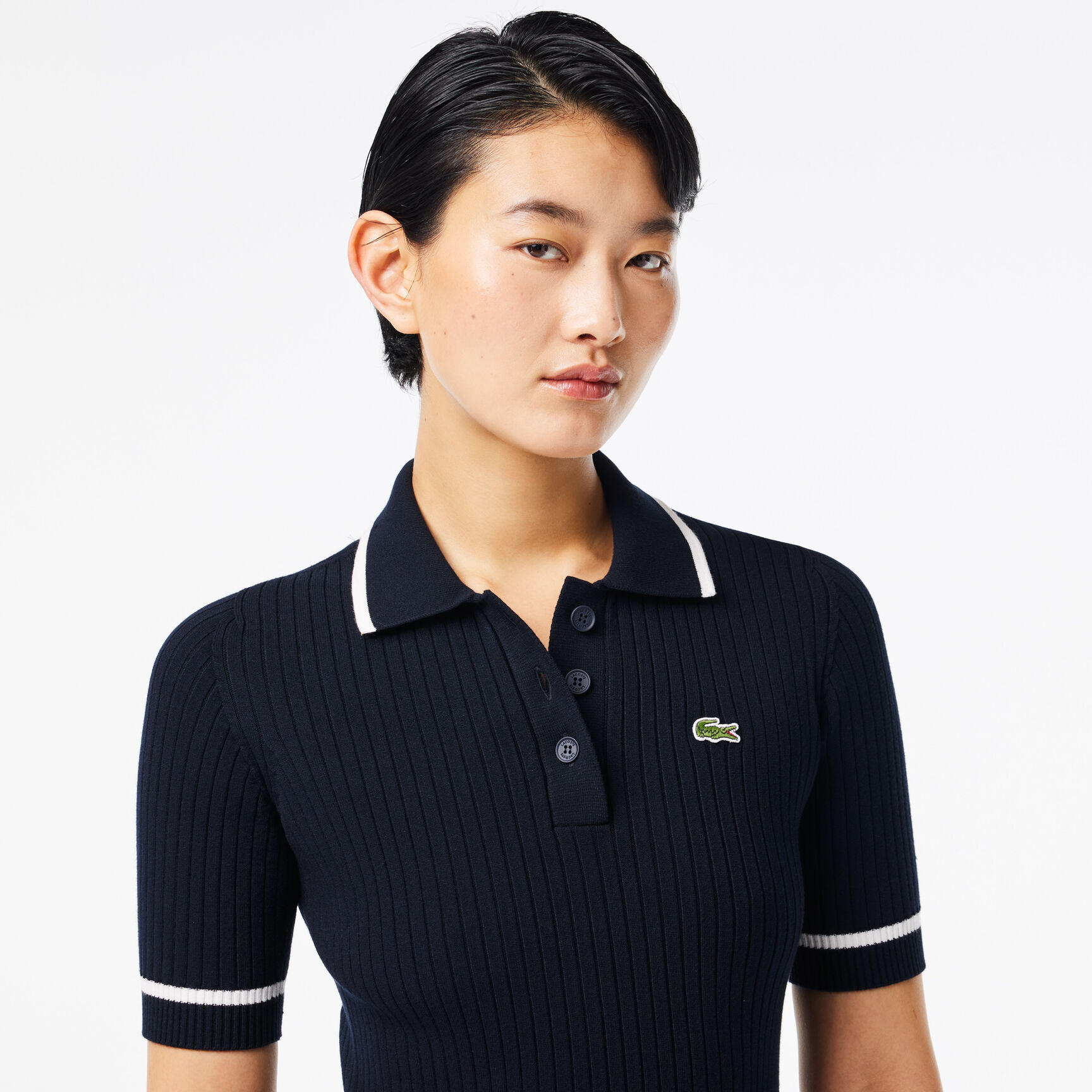 Flared Seamless 3D Flat Ribbed Polo Dress