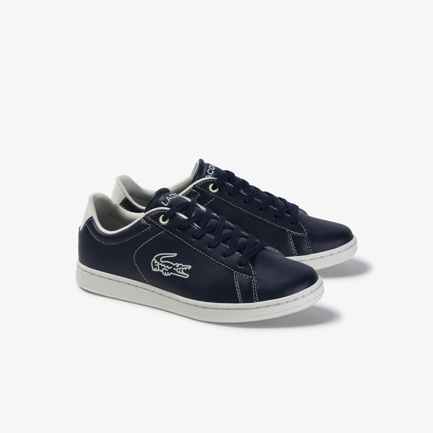 lacoste juniors  carnaby evo contrast colour lace up synthetic sneakers