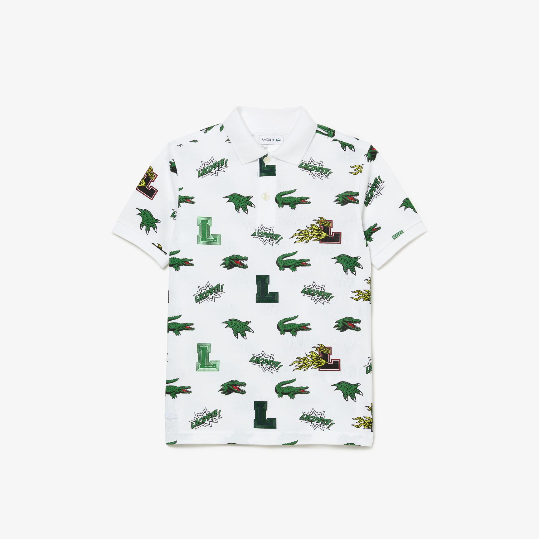 Kids' Lacoste Holiday Comic Effect Crocodile Print Polo