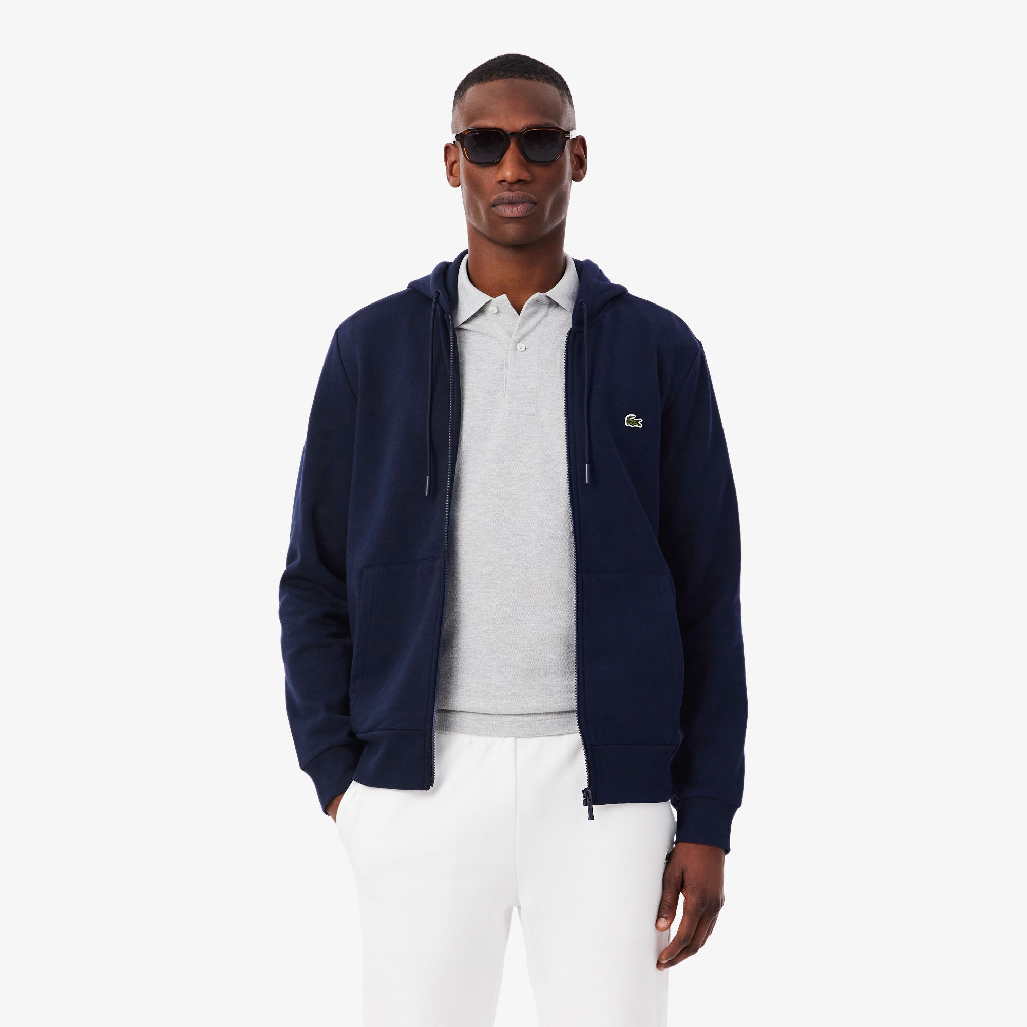 Zip-Up Fleece Hoodie, Navy Blue | LACOSTE EG