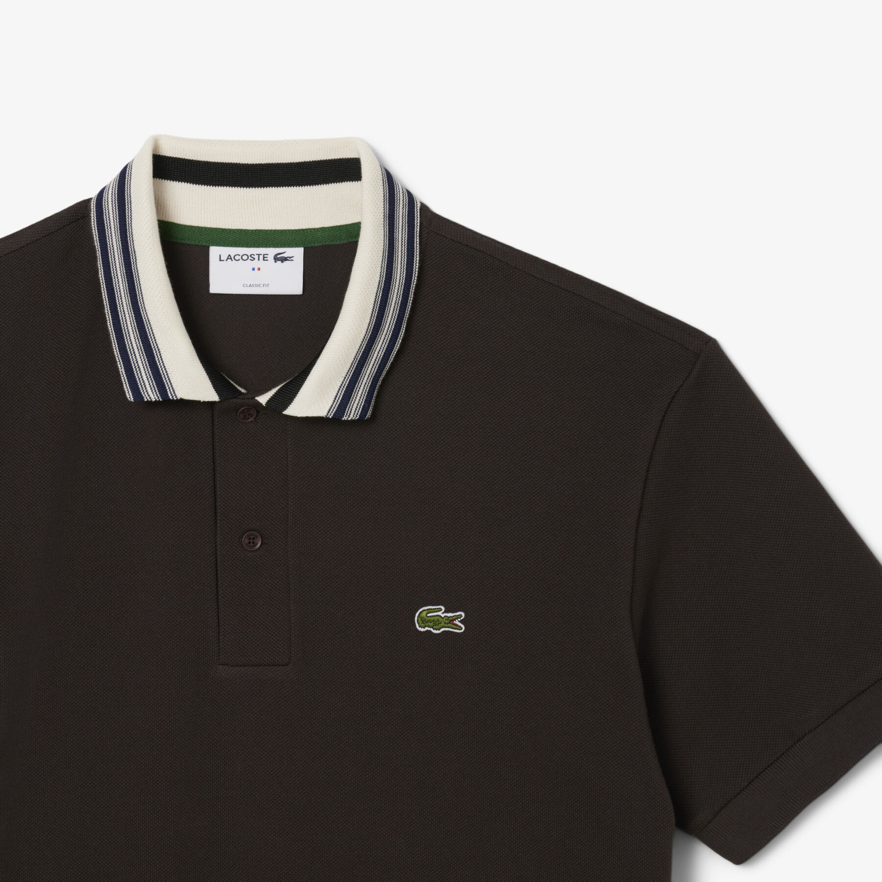 lacoste french made classic fit stripe collar polo shirt