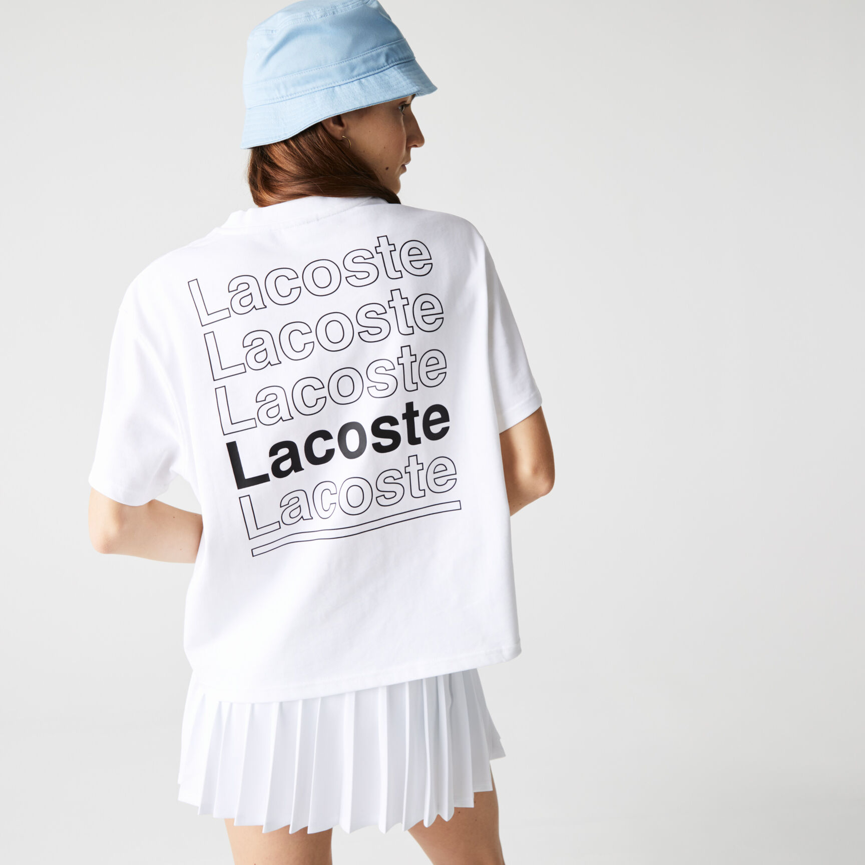 تيشيرت نسائي قطني فضفاض برقبة مستديرة وطبعة من مجموعة Lacoste L!VE تيشيرت نسائي قطني فضفاض برقبة مستديرة وطبعة من مجموعة Lacoste L!VE