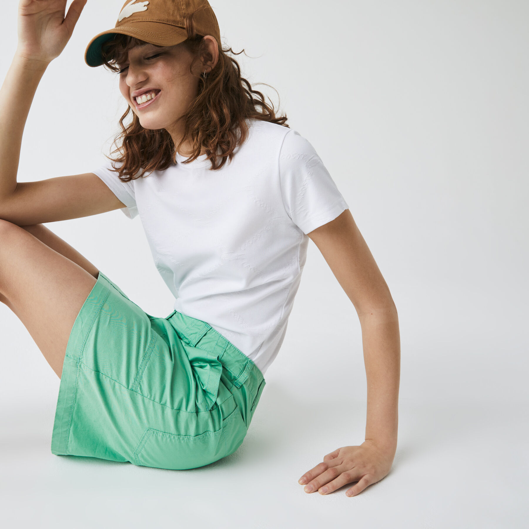 women s lacoste live crew neck monogram patterned t shirt