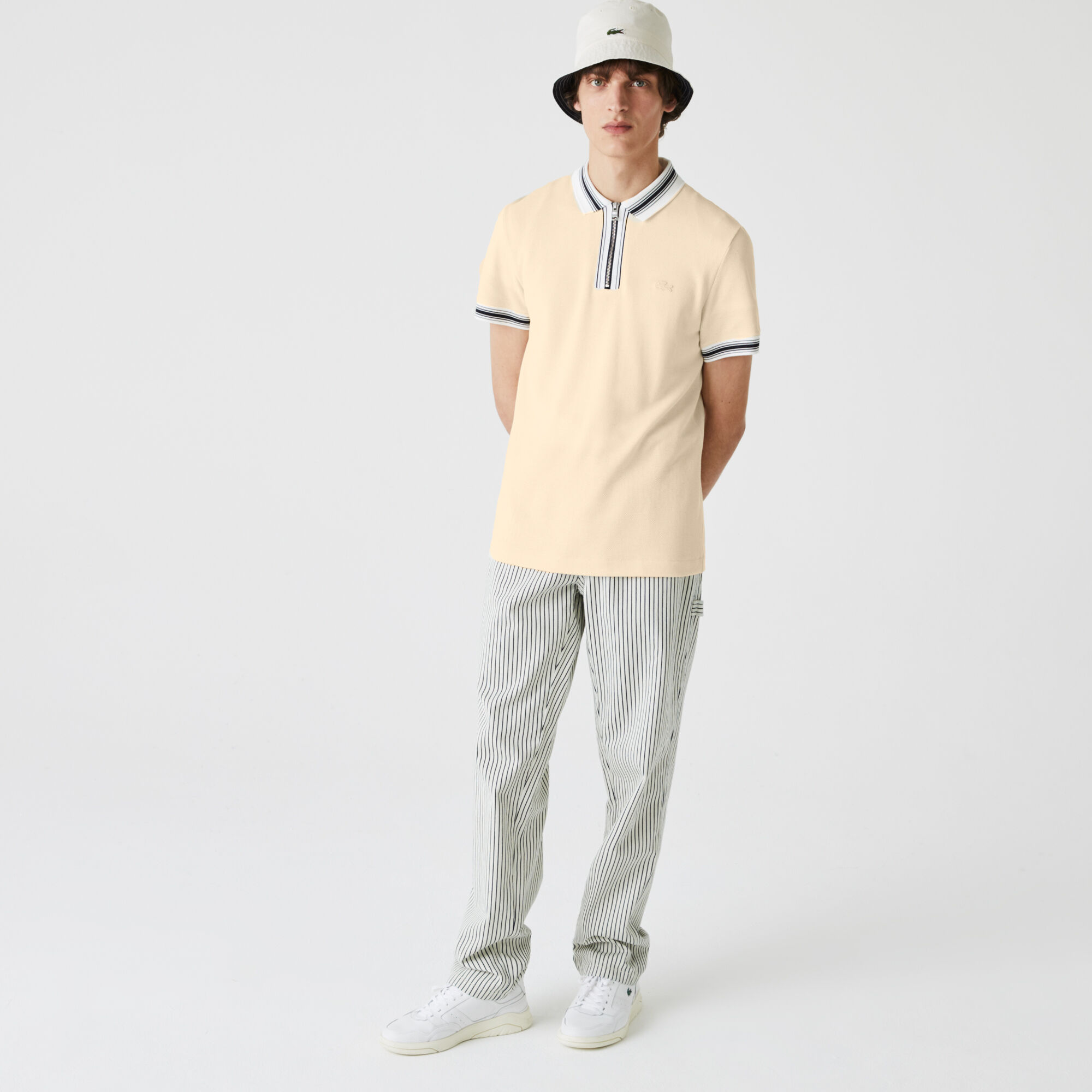 Men’s Lacoste Regular Fit Striped Zip Neck Polo Shirt
