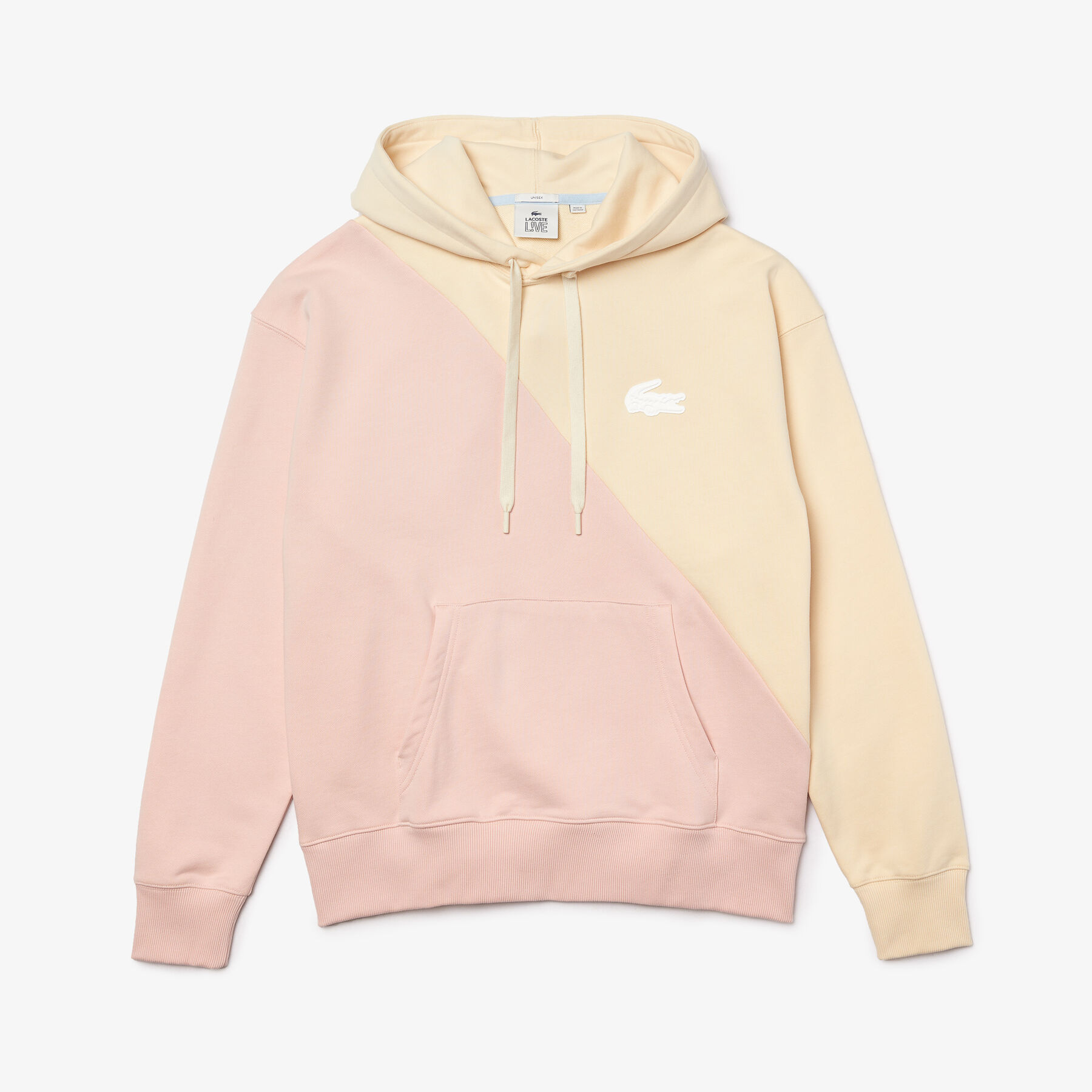 unisex lacoste live loose fit hooded bicolour fleece sweatshirt