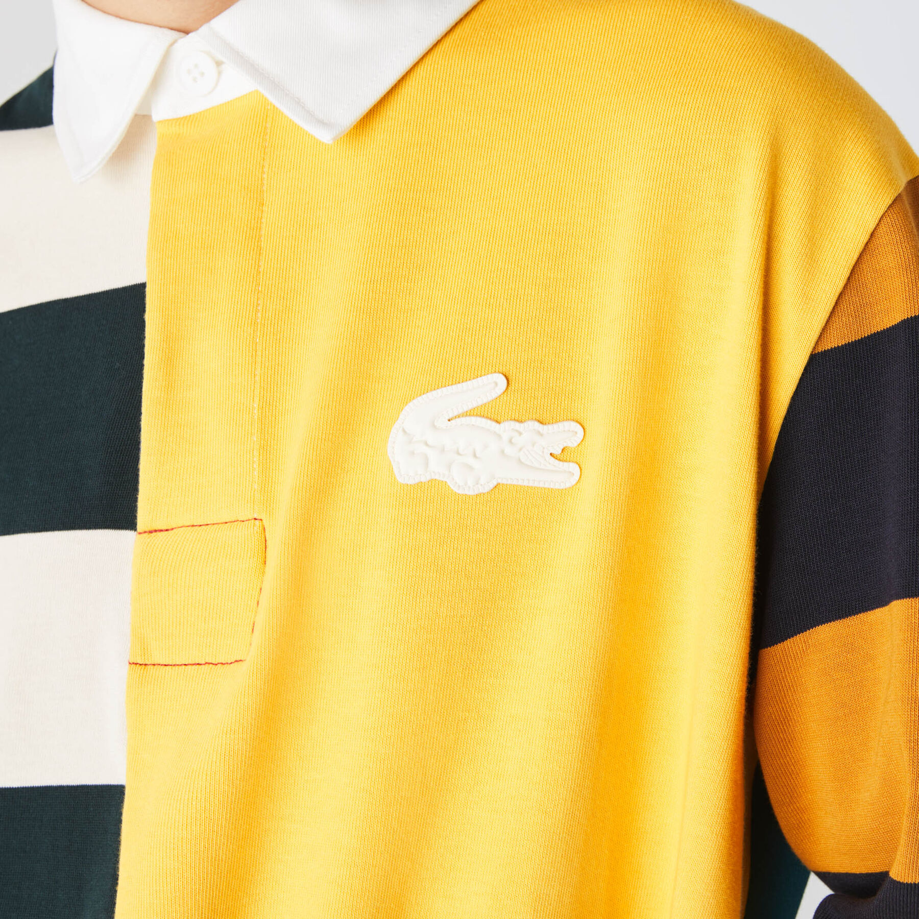 لاكوست قميص بولو قطني للرجال تصميم الرجبي بكتل لونية وقصة فضفاضة مجموعة lacoste live