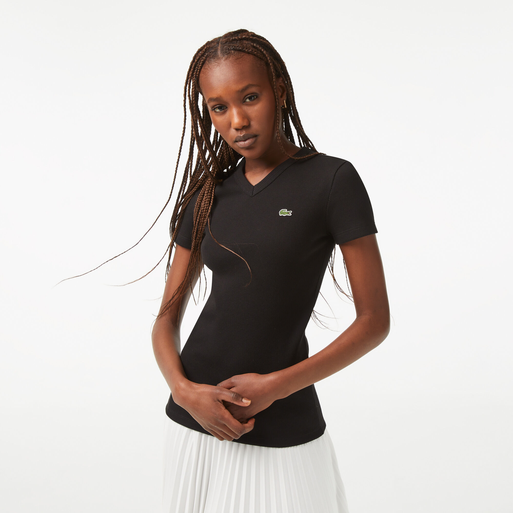 Women s Lacoste Slim Fit Organic Cotton V neck T shirt